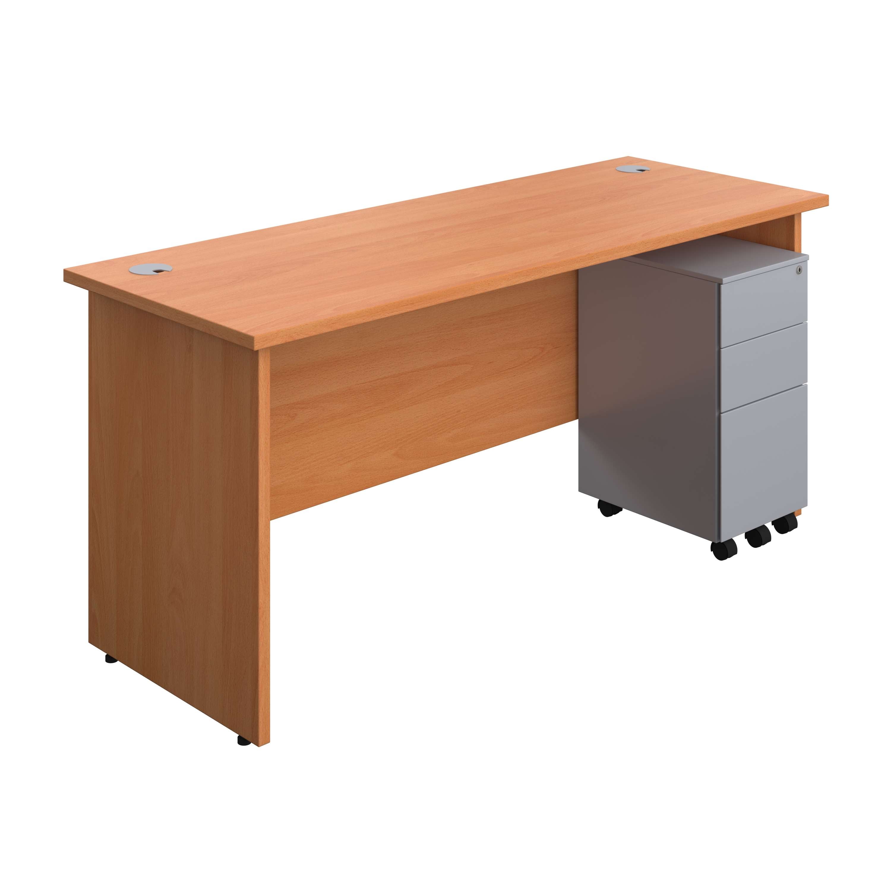 Panel Rectangular Desk + 3 Drawer Slimline Steel Pedestal Bundle (FSC) 800