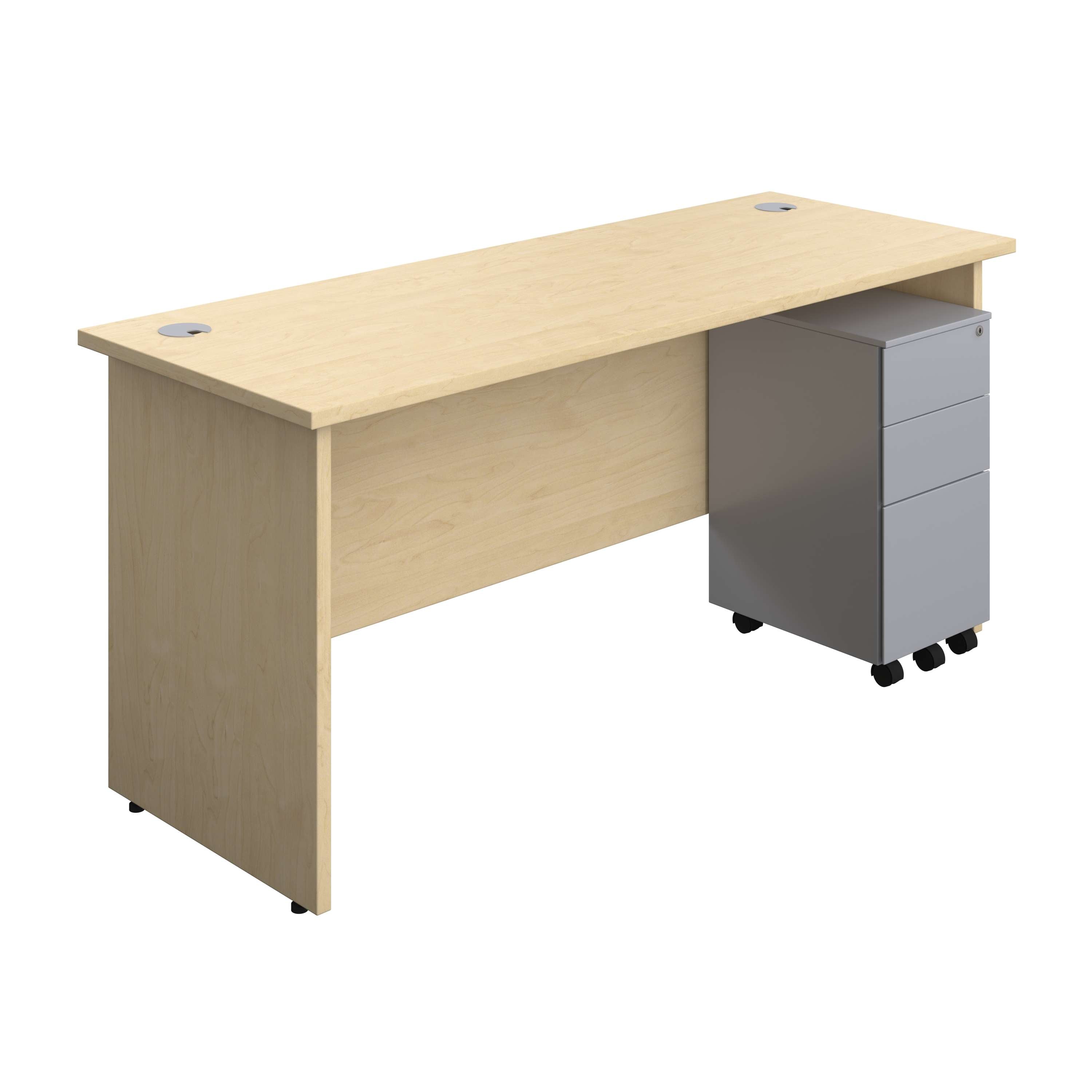 Panel Rectangular Desk + 3 Drawer Slimline Steel Pedestal Bundle (FSC) 600
