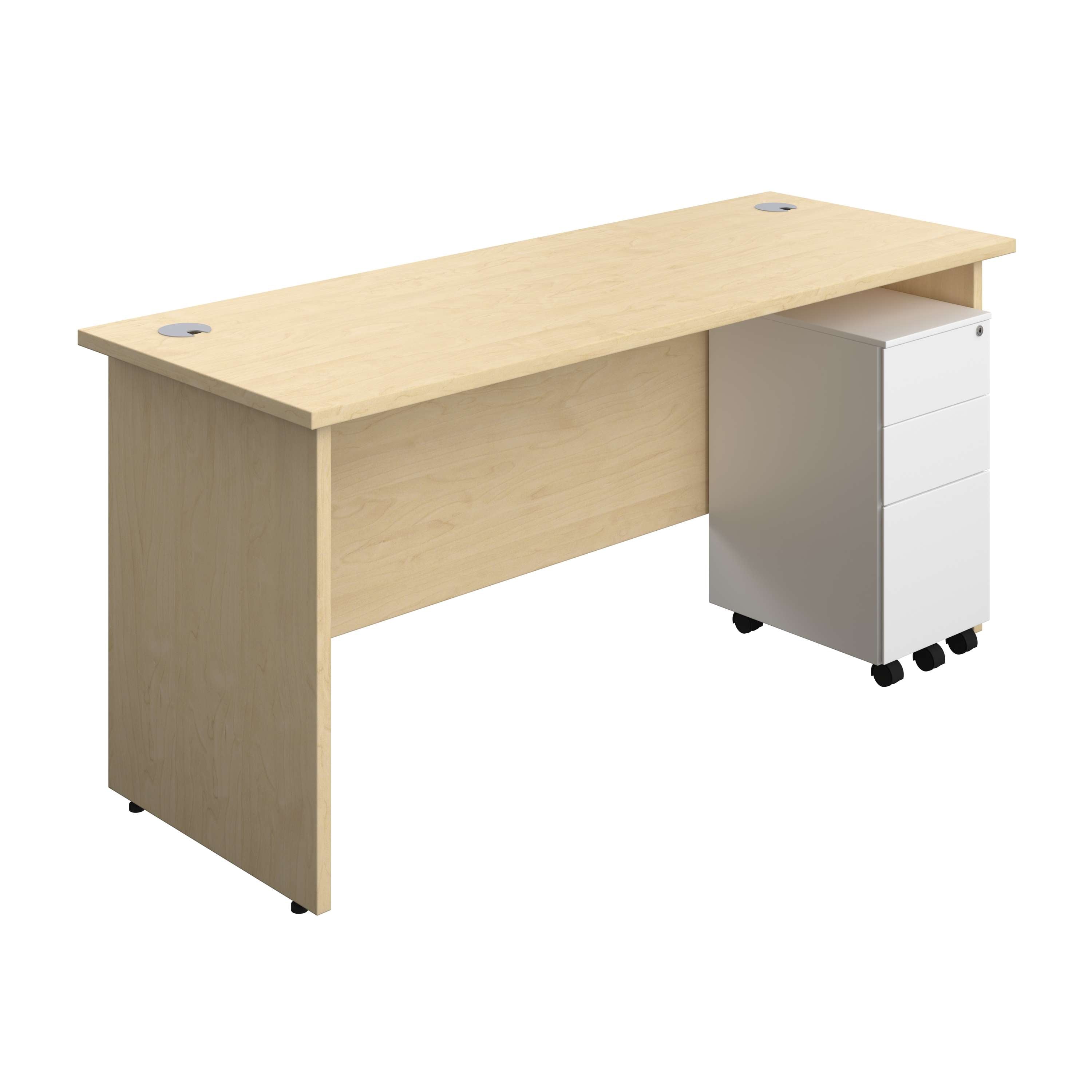 Panel Rectangular Desk + 3 Drawer Slimline Steel Pedestal Bundle (FSC) 600