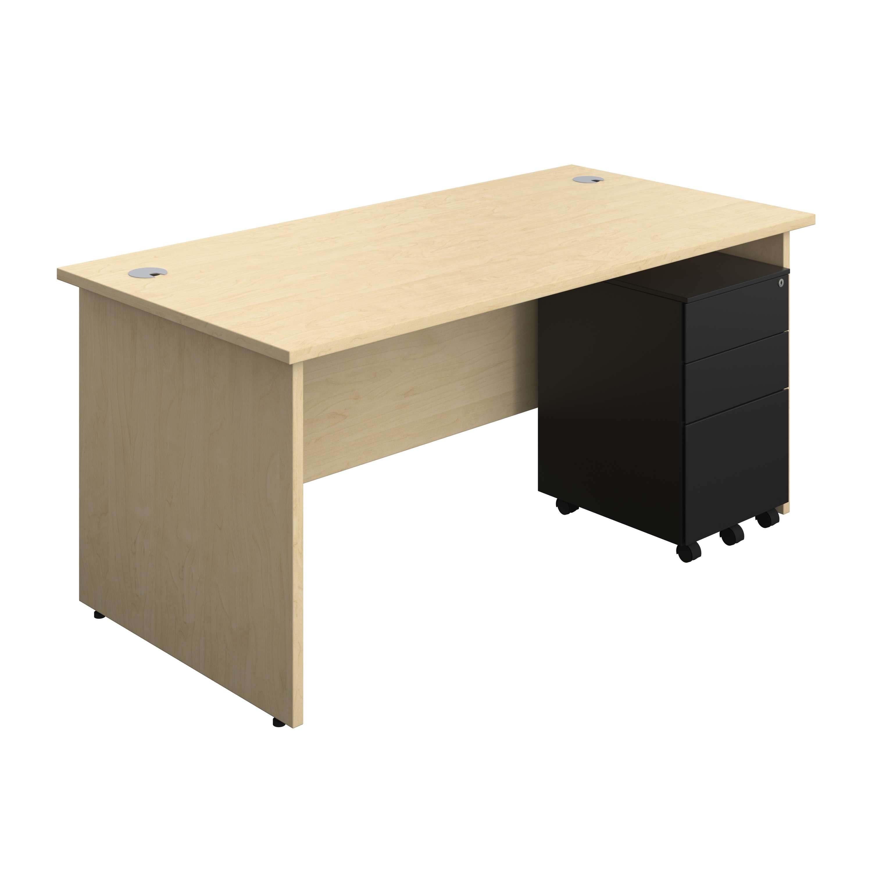 Panel Rectangular Desk + 3 Drawer Steel Pedestal Bundle (FSC) 800 1200