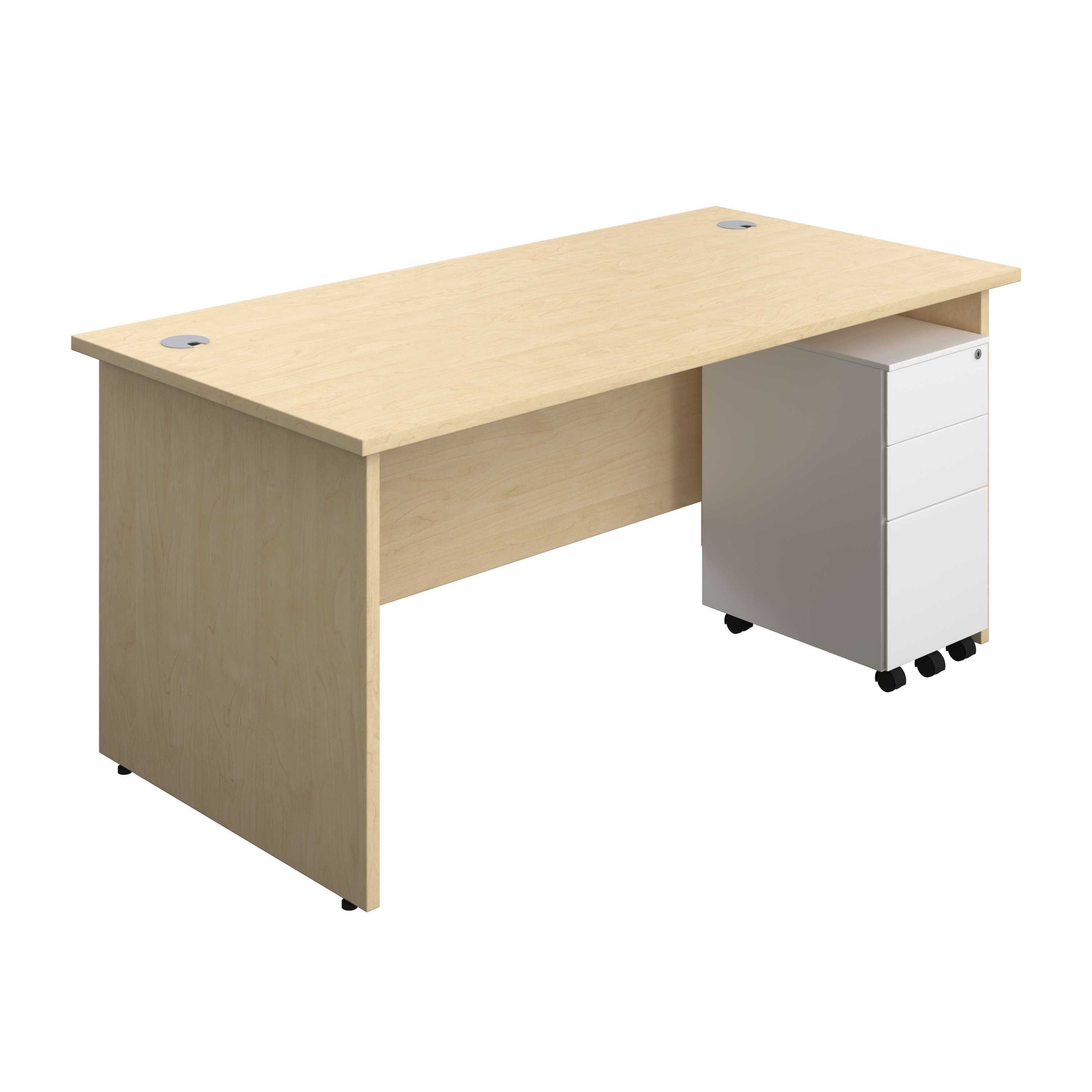 Panel Rectangular Desk + 3 Drawer Slimline Steel Pedestal Bundle (FSC) 800