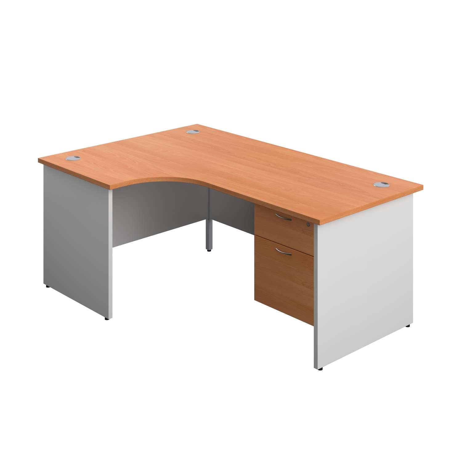 Panel Plus Left Radial Desk + 2 Drawer Fixed Pedestal Bundle (FSC) | 1800X1200 | Beech/White