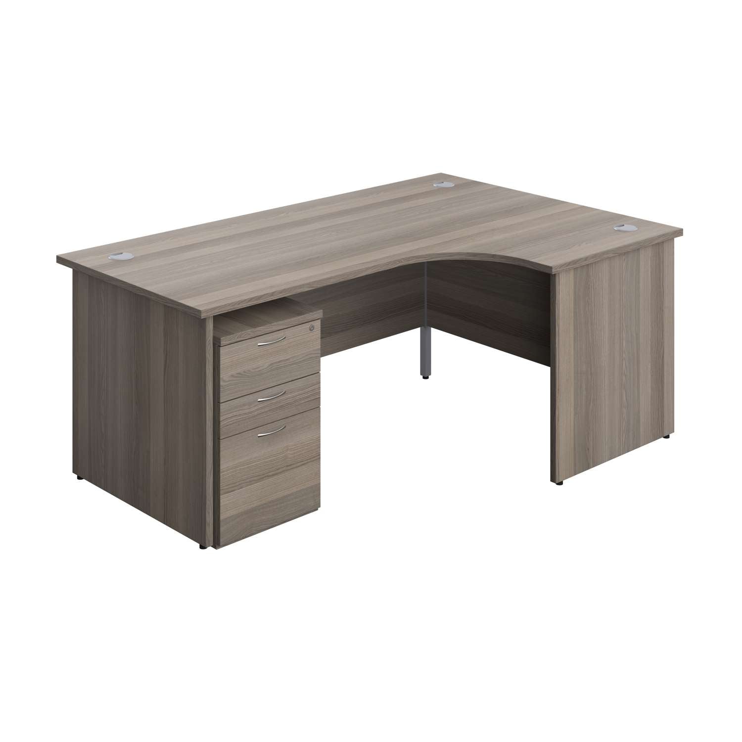 Panel Right Hand Radial Desk + 3 Drawer High Mobile Pedestal Bundle (FSC) | 1800X1200 | Grey Oak/Grey Oak