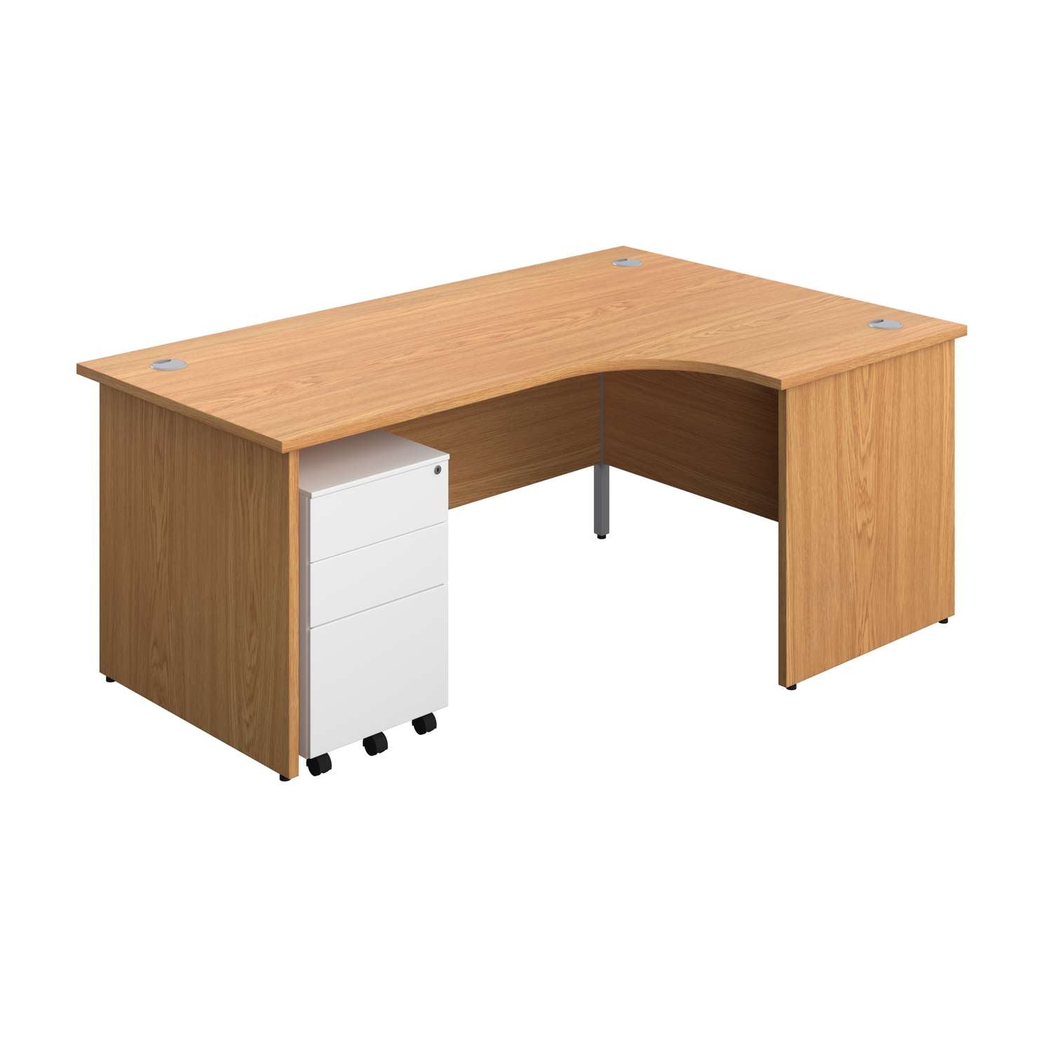 Panel Right Hand Radial Desk + 3 Drawer Steel Mobile Pedestal Bundle (FSC) | 1800X1200 | Nova Oak/White