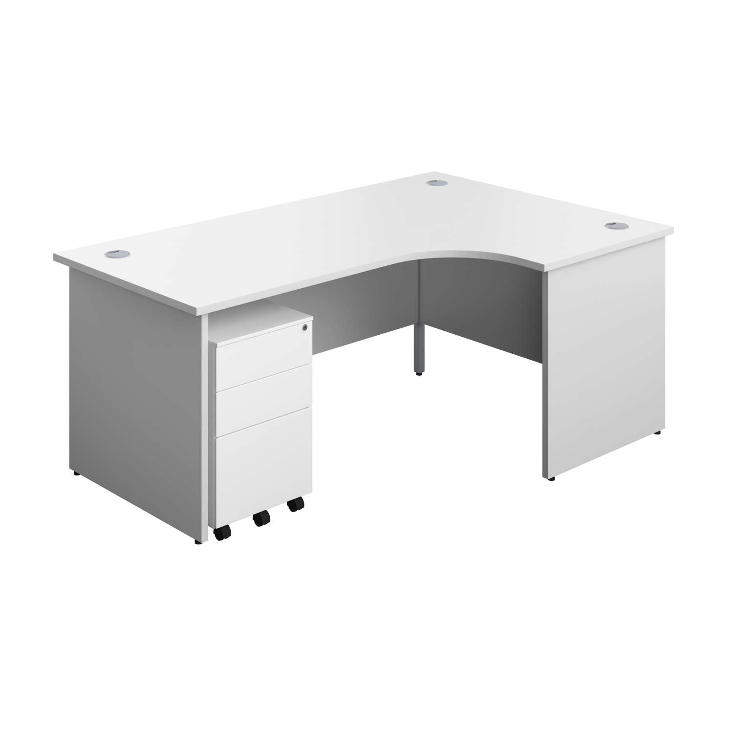 Panel Right Hand Radial Desk + 3 Drawer Steel Mobile Pedestal Bundle (FSC) | 1800X1200 | White/White