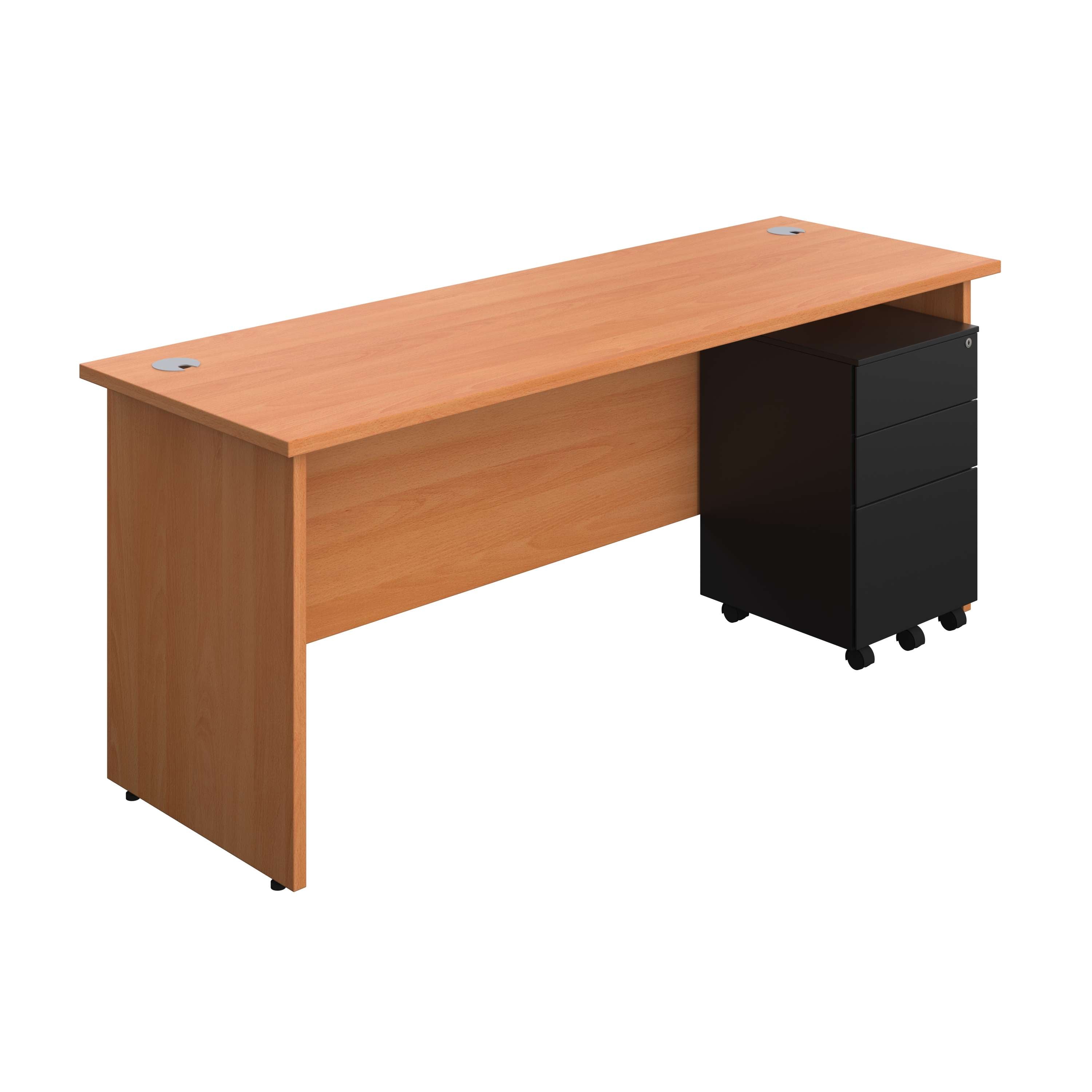Panel Rectangular Desk + 3 Drawer Steel Pedestal Bundle (FSC) 600