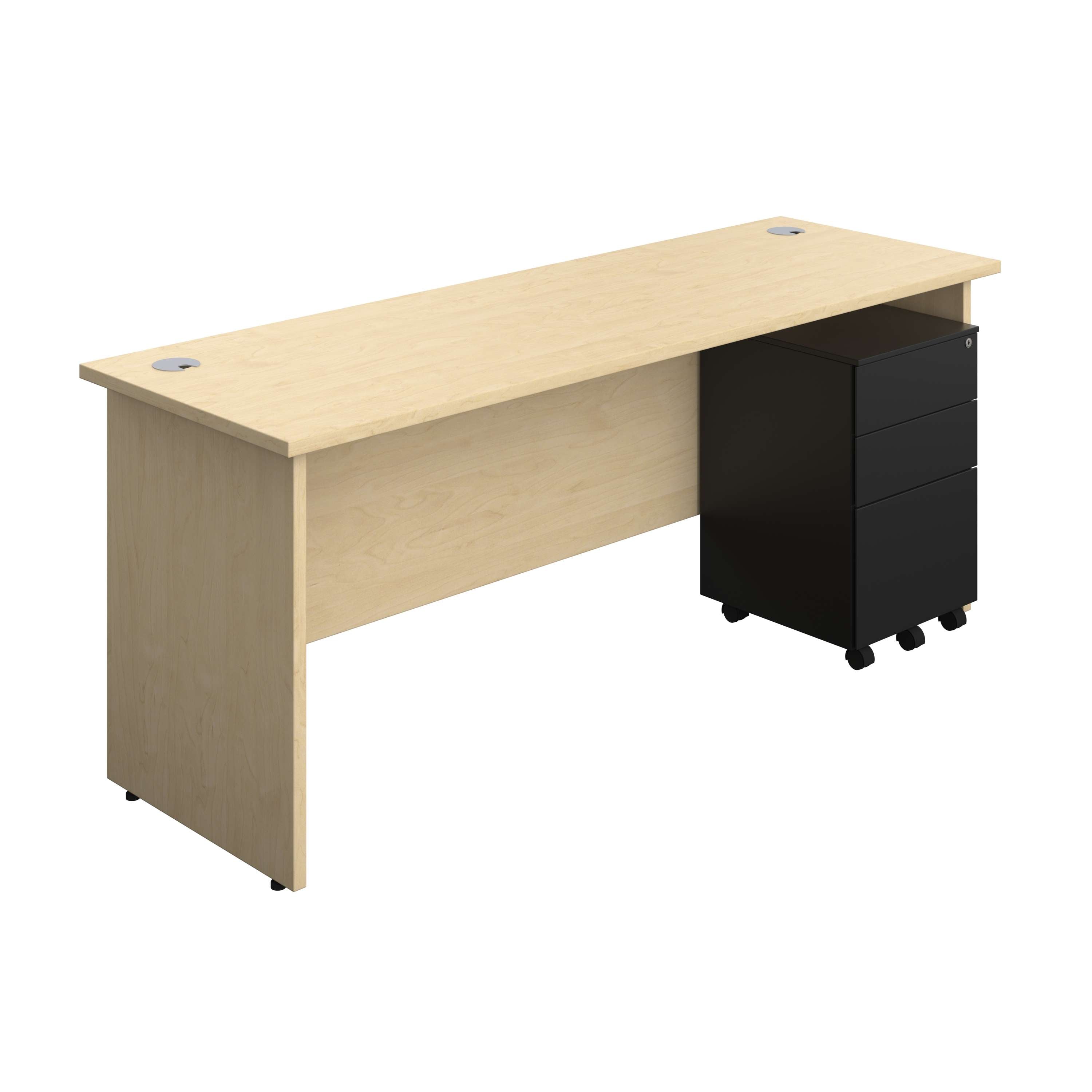 Panel Rectangular Desk + 3 Drawer Steel Pedestal Bundle (FSC) 600