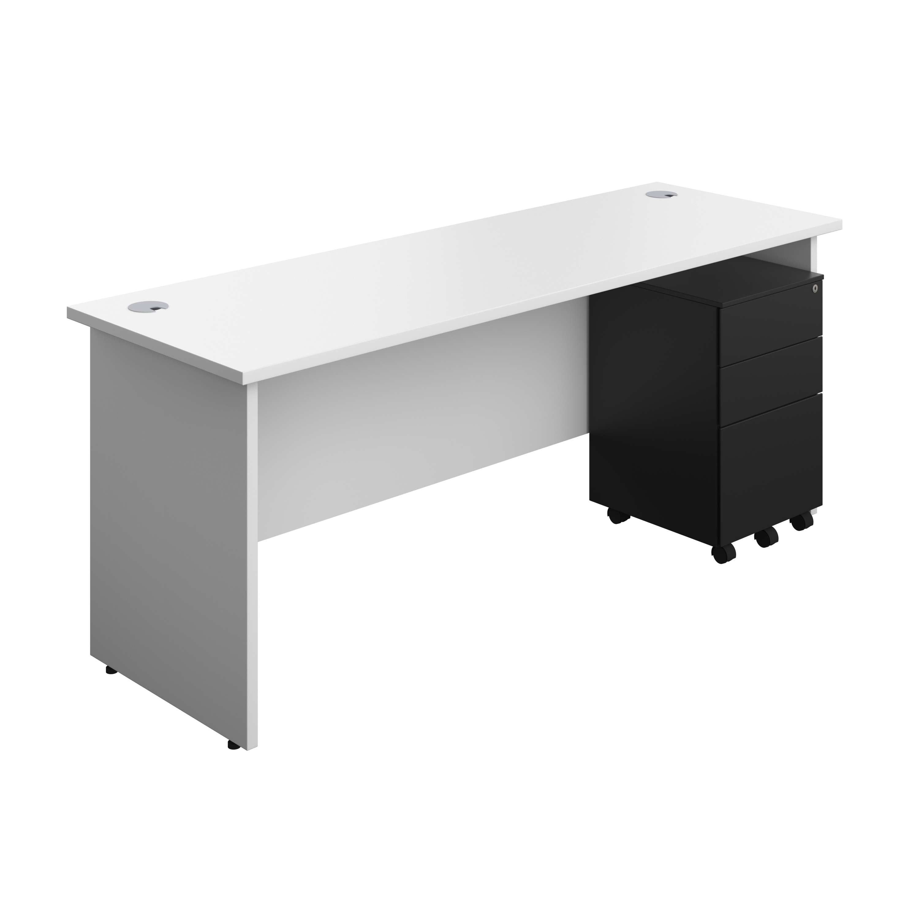 Panel Rectangular Desk + 3 Drawer Steel Pedestal Bundle (FSC) 600