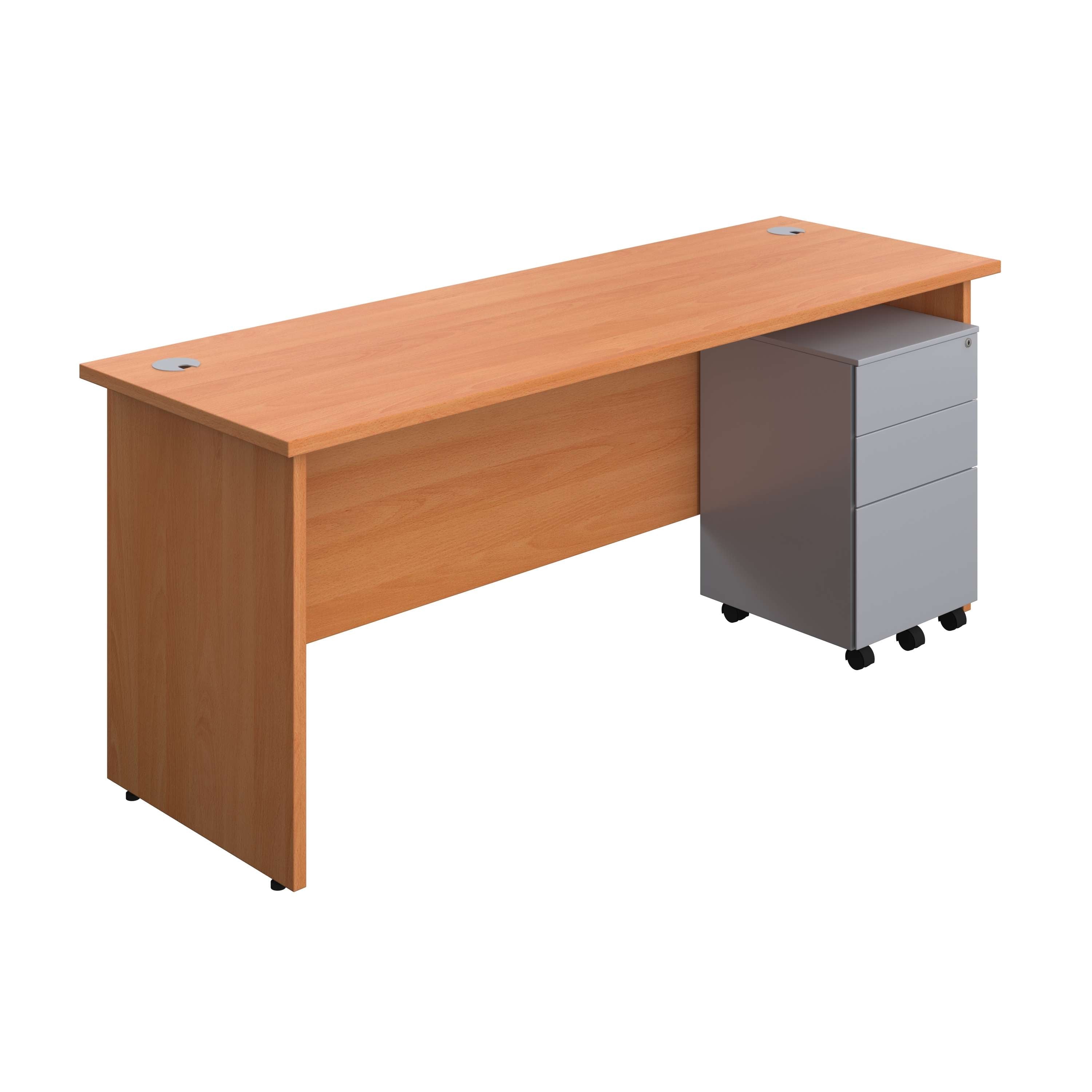 Panel Rectangular Desk + 3 Drawer Steel Pedestal Bundle (FSC) 600