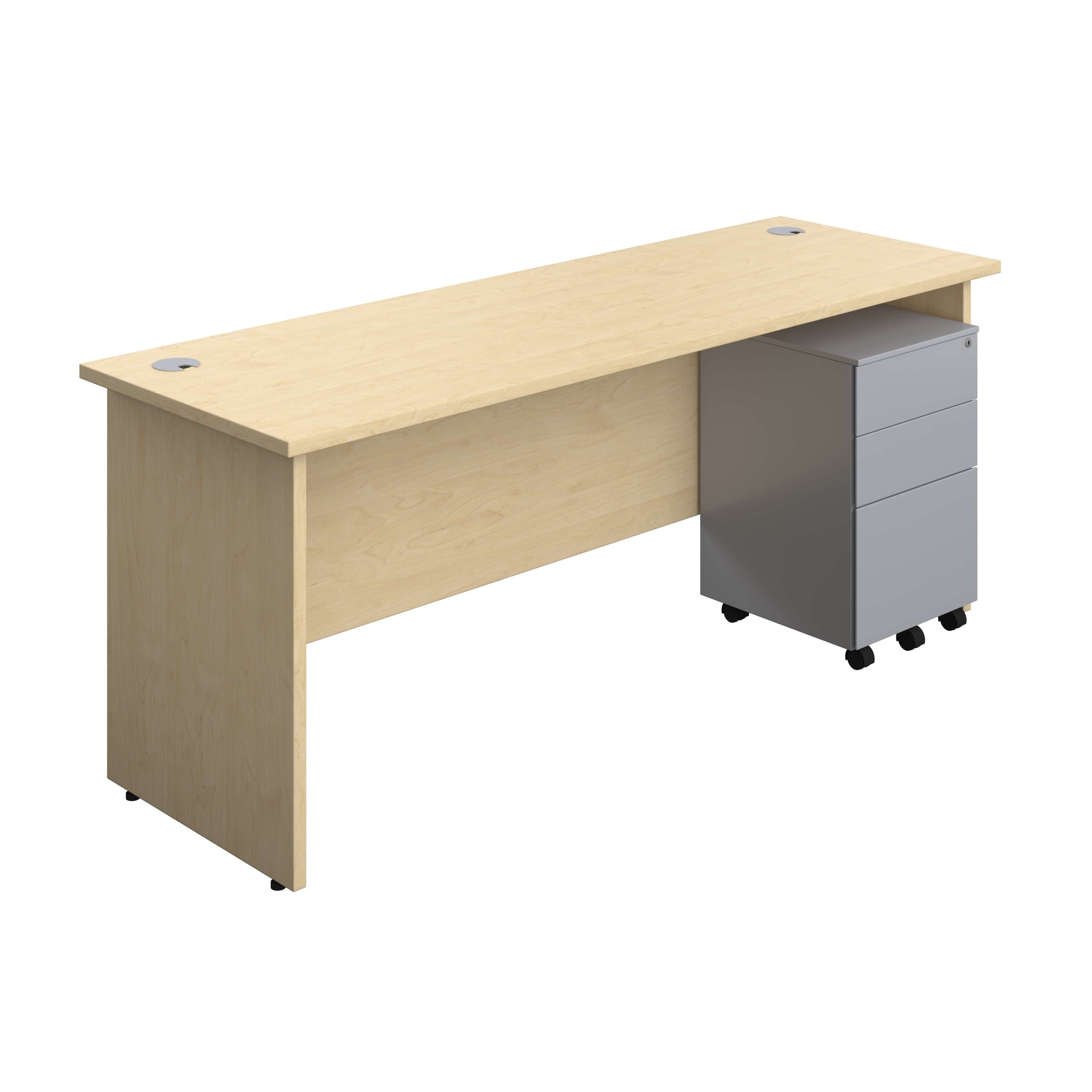 Panel Rectangular Desk + 3 Drawer Steel Pedestal Bundle (FSC) 600