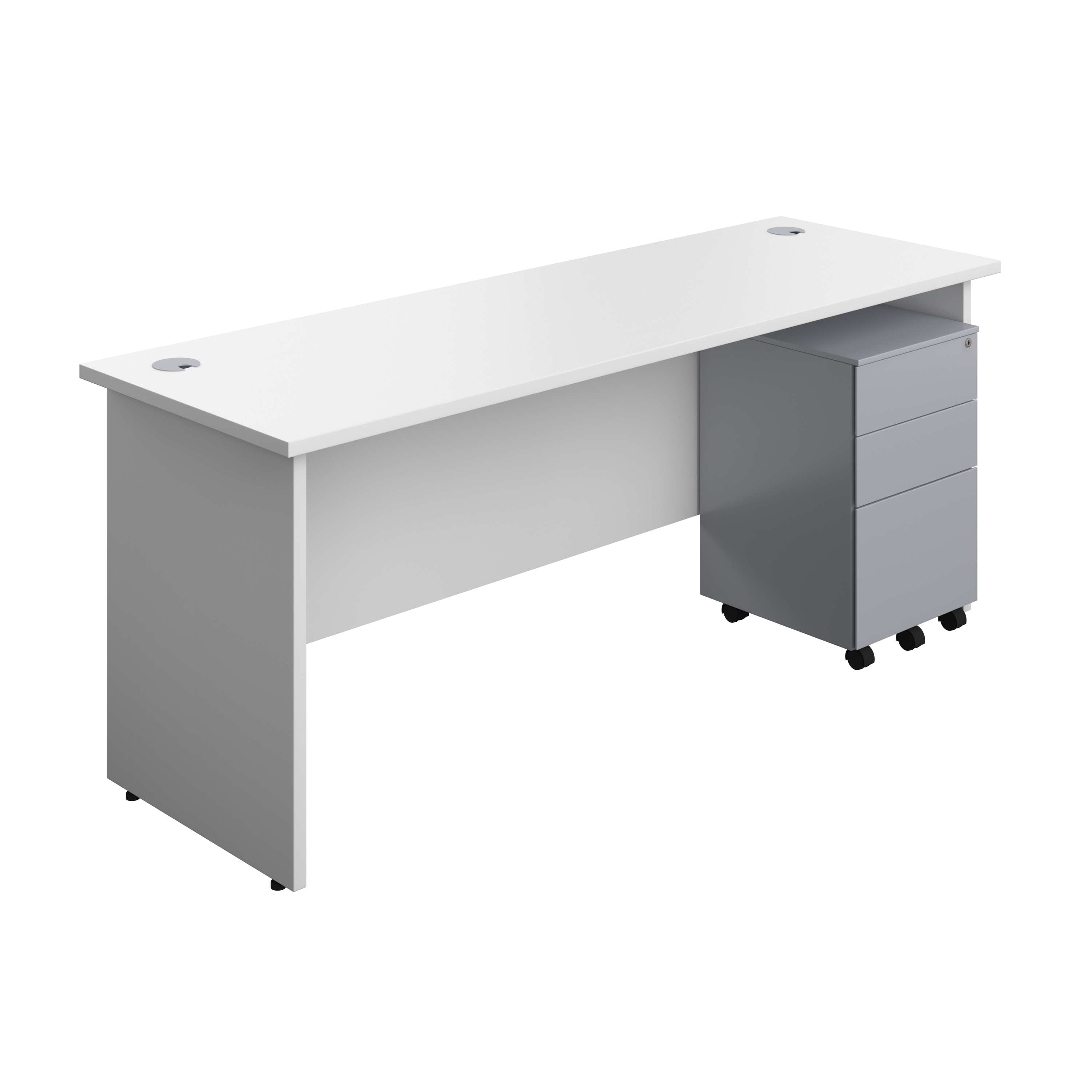 Panel Rectangular Desk + 3 Drawer Steel Pedestal Bundle (FSC) 600