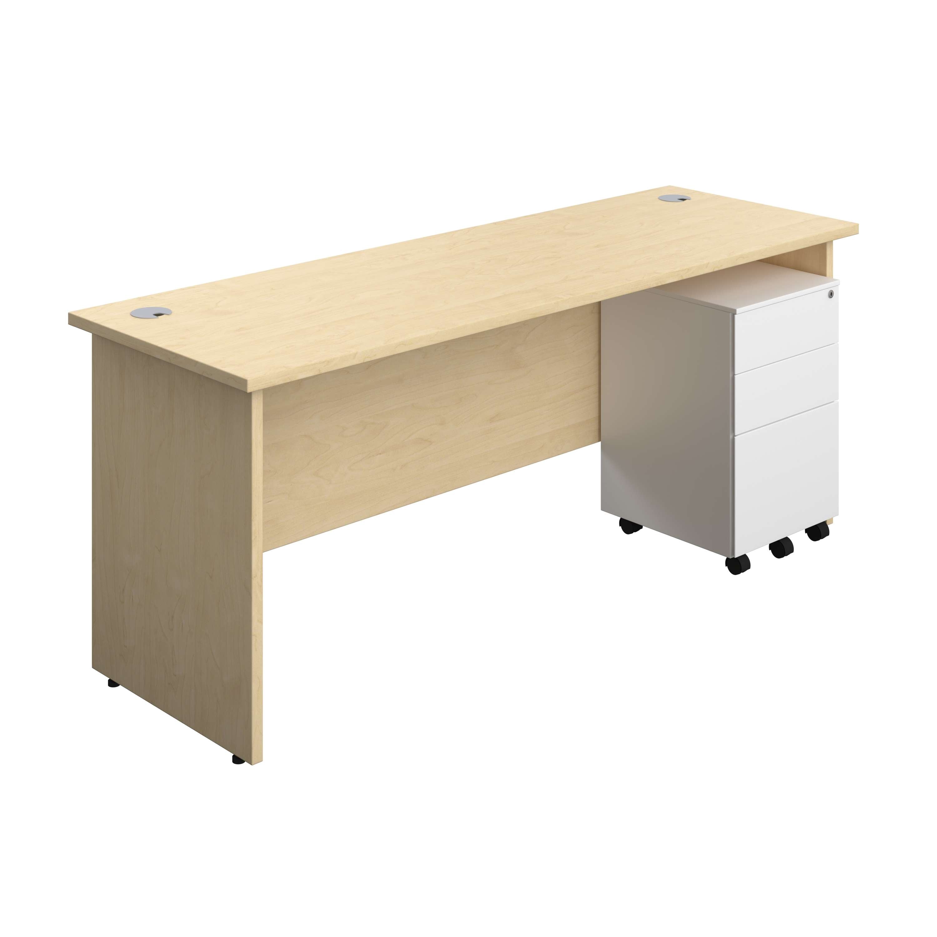 Panel Rectangular Desk + 3 Drawer Steel Pedestal Bundle (FSC) 600