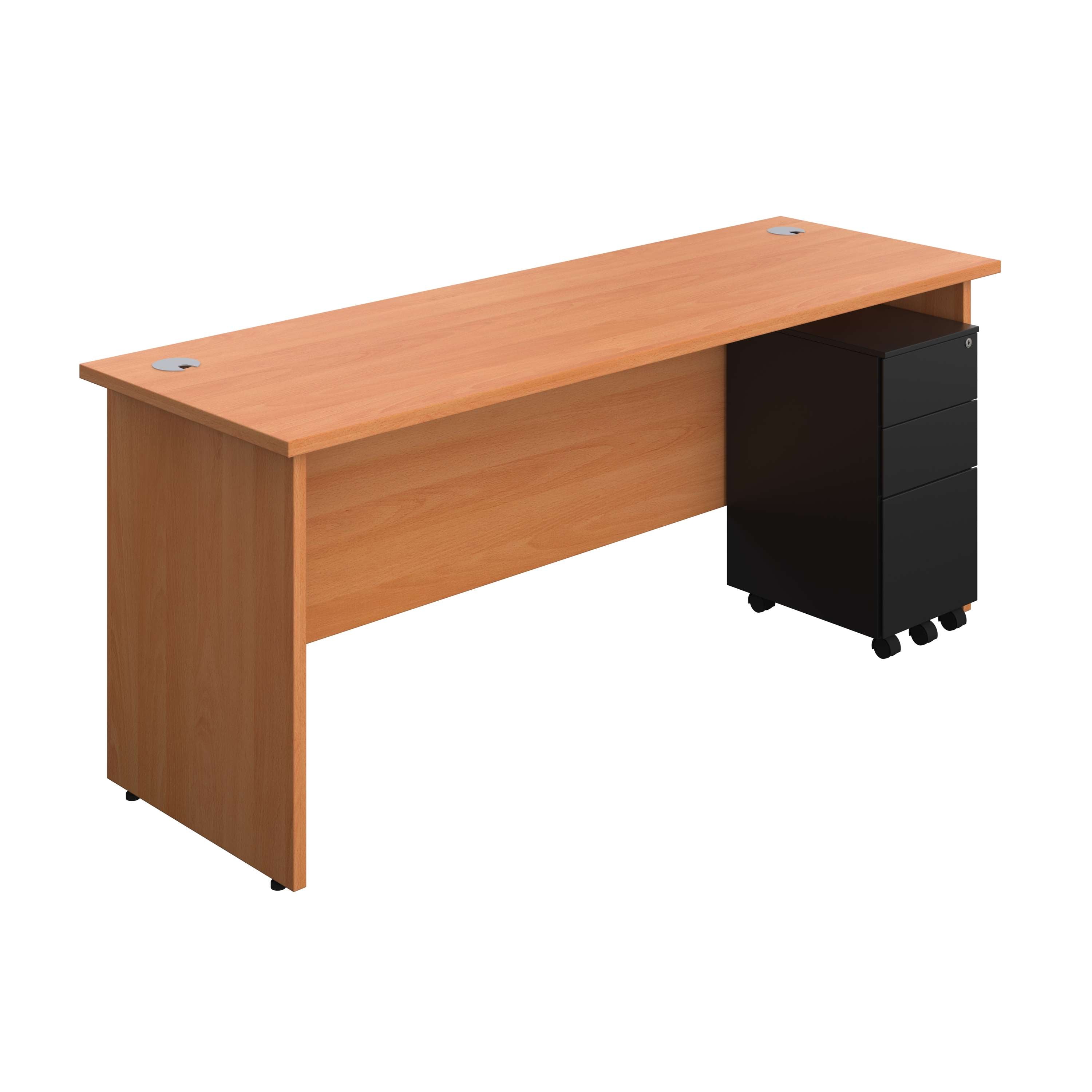 Panel Rectangular Desk + 3 Drawer Slimline Steel Pedestal Bundle (FSC) 600