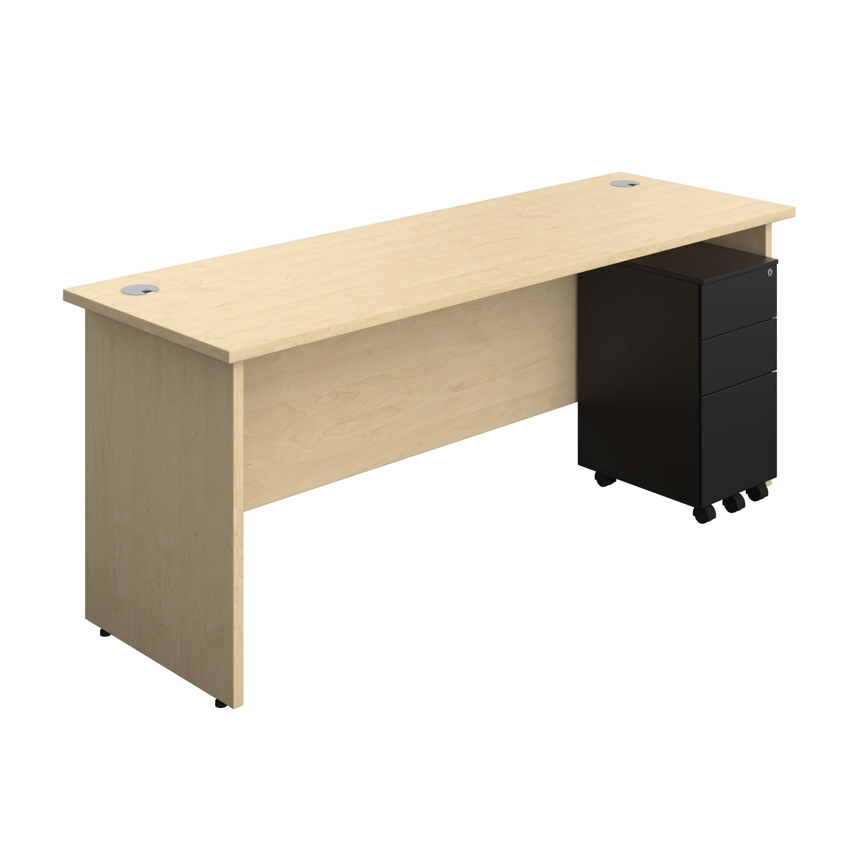 Panel Rectangular Desk + 3 Drawer Slimline Steel Pedestal Bundle (FSC) 600