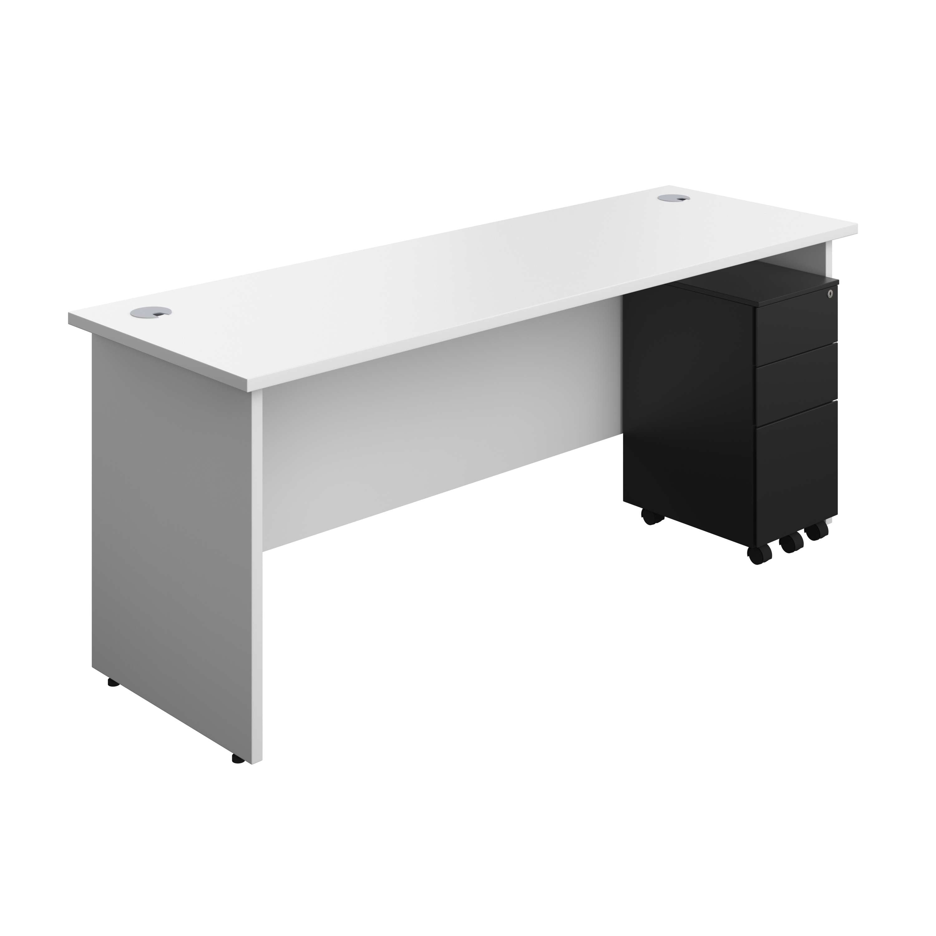 Panel Rectangular Desk + 3 Drawer Slimline Steel Pedestal Bundle (FSC) 600