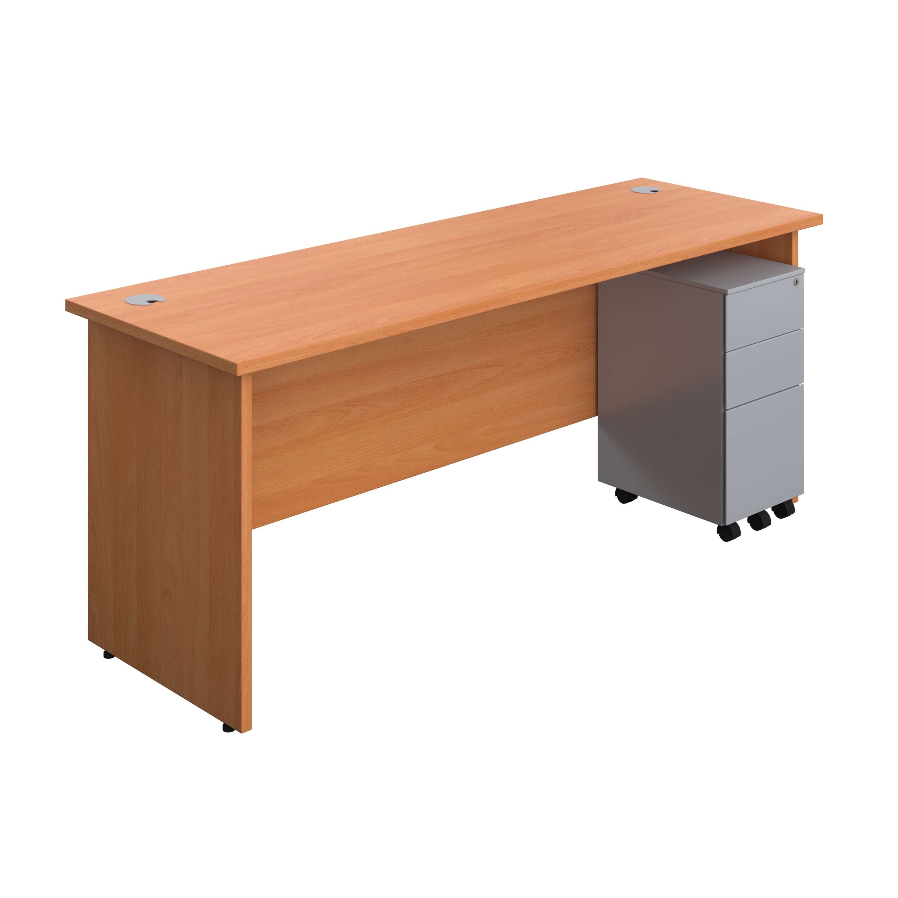 Panel Rectangular Desk + 3 Drawer Slimline Steel Pedestal Bundle (FSC) 600