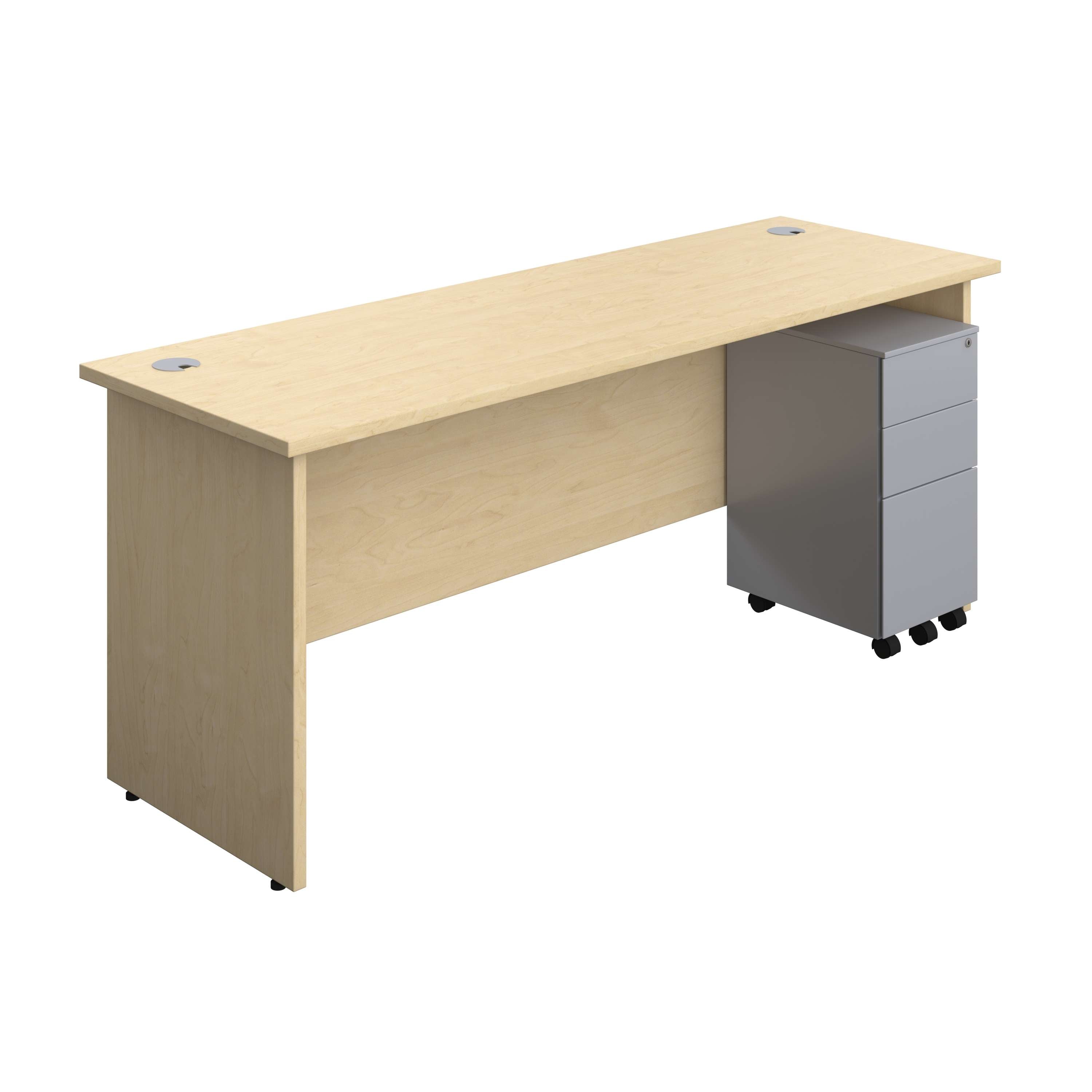 Panel Rectangular Desk + 3 Drawer Slimline Steel Pedestal Bundle (FSC) 600