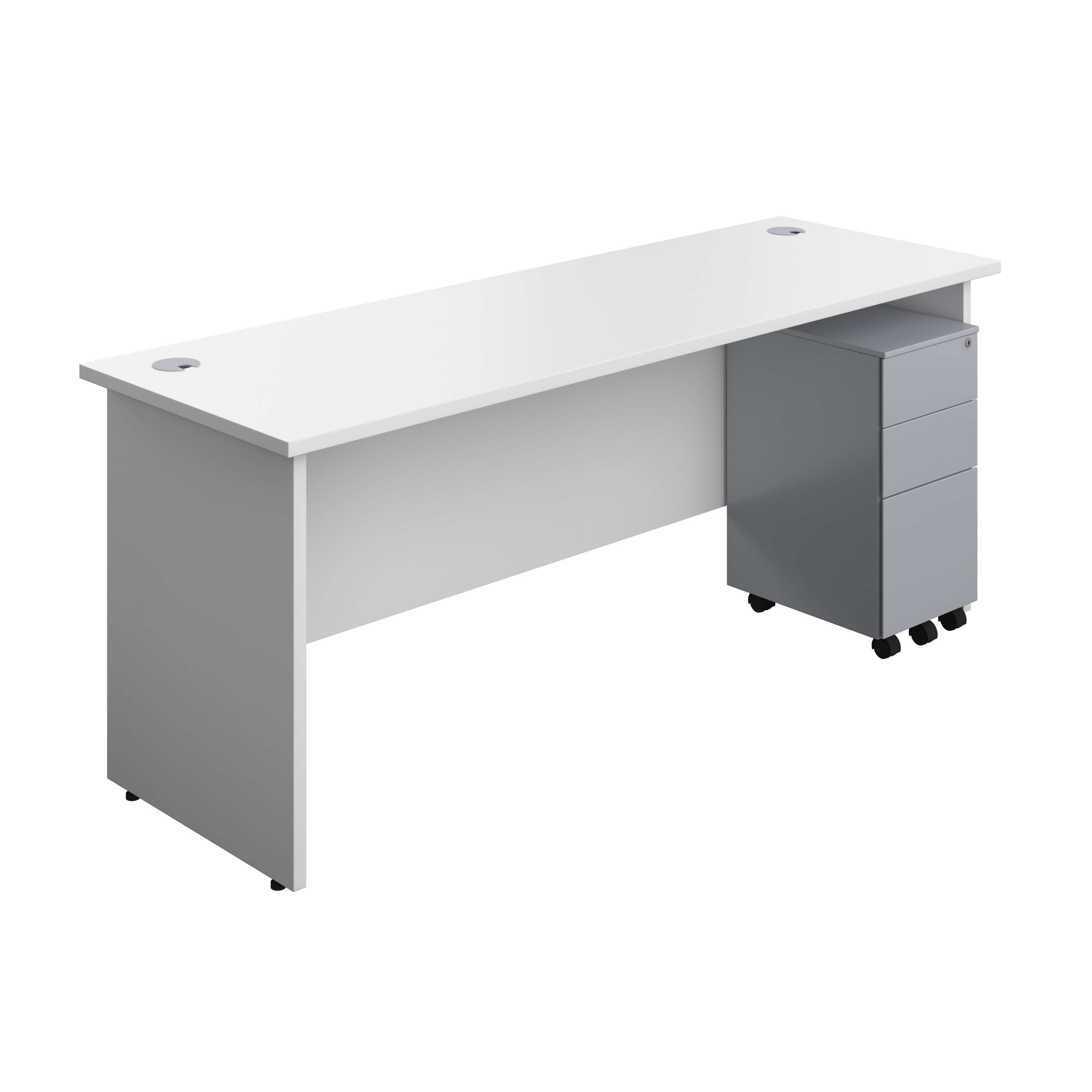 Panel Rectangular Desk + 3 Drawer Slimline Steel Pedestal Bundle (FSC) 600