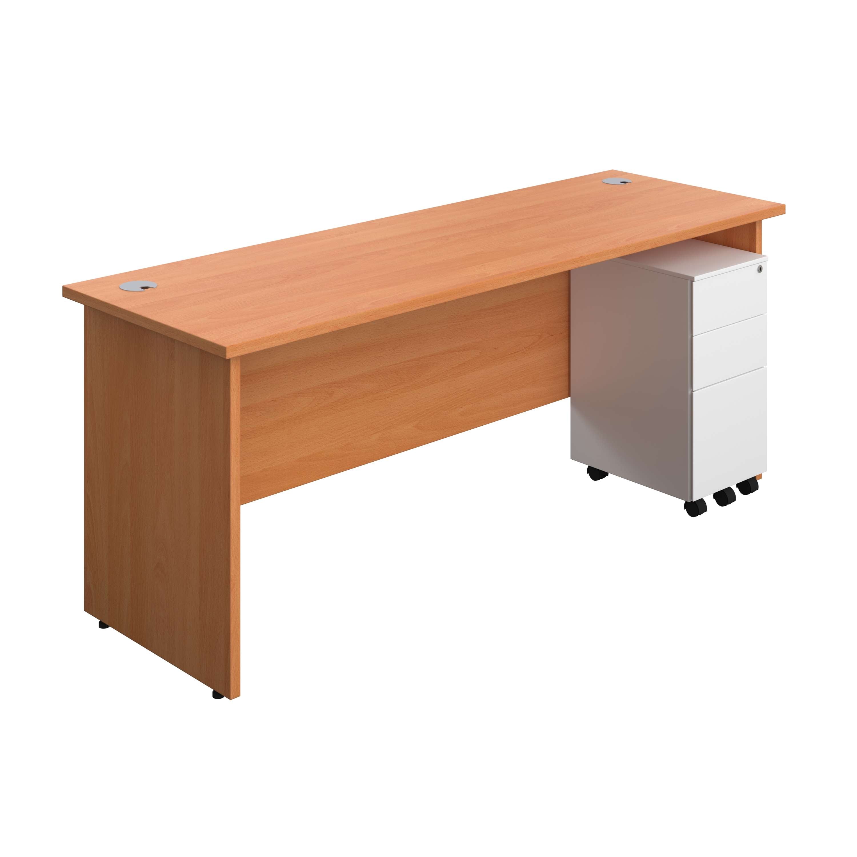 Panel Rectangular Desk + 3 Drawer Slimline Steel Pedestal Bundle (FSC) 600
