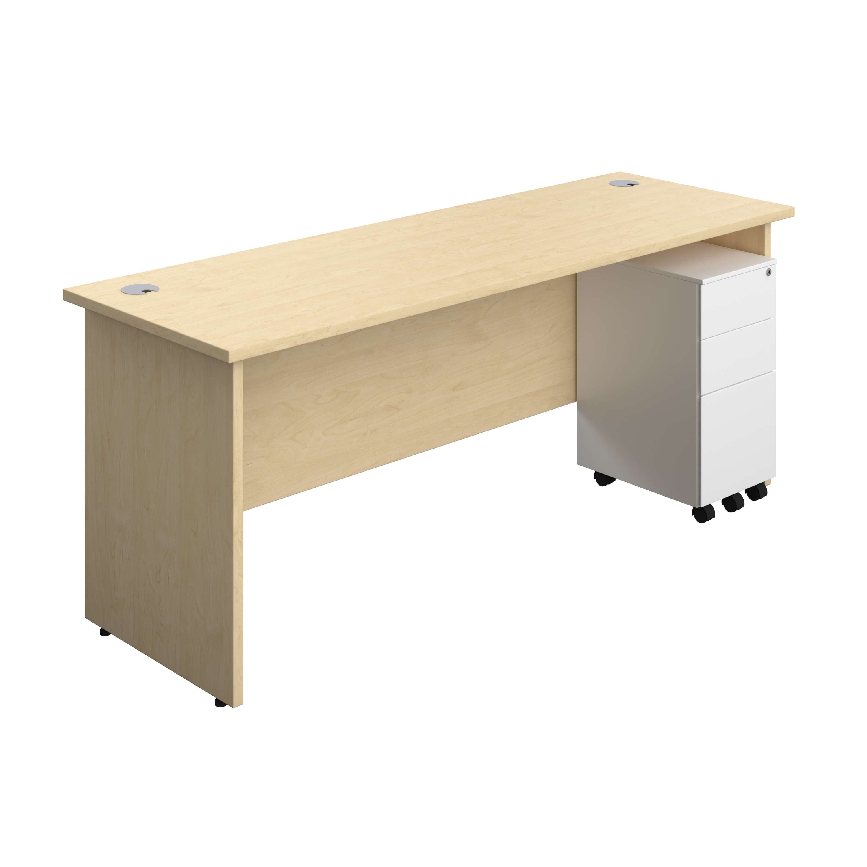 Panel Rectangular Desk + 3 Drawer Slimline Steel Pedestal Bundle (FSC) 600