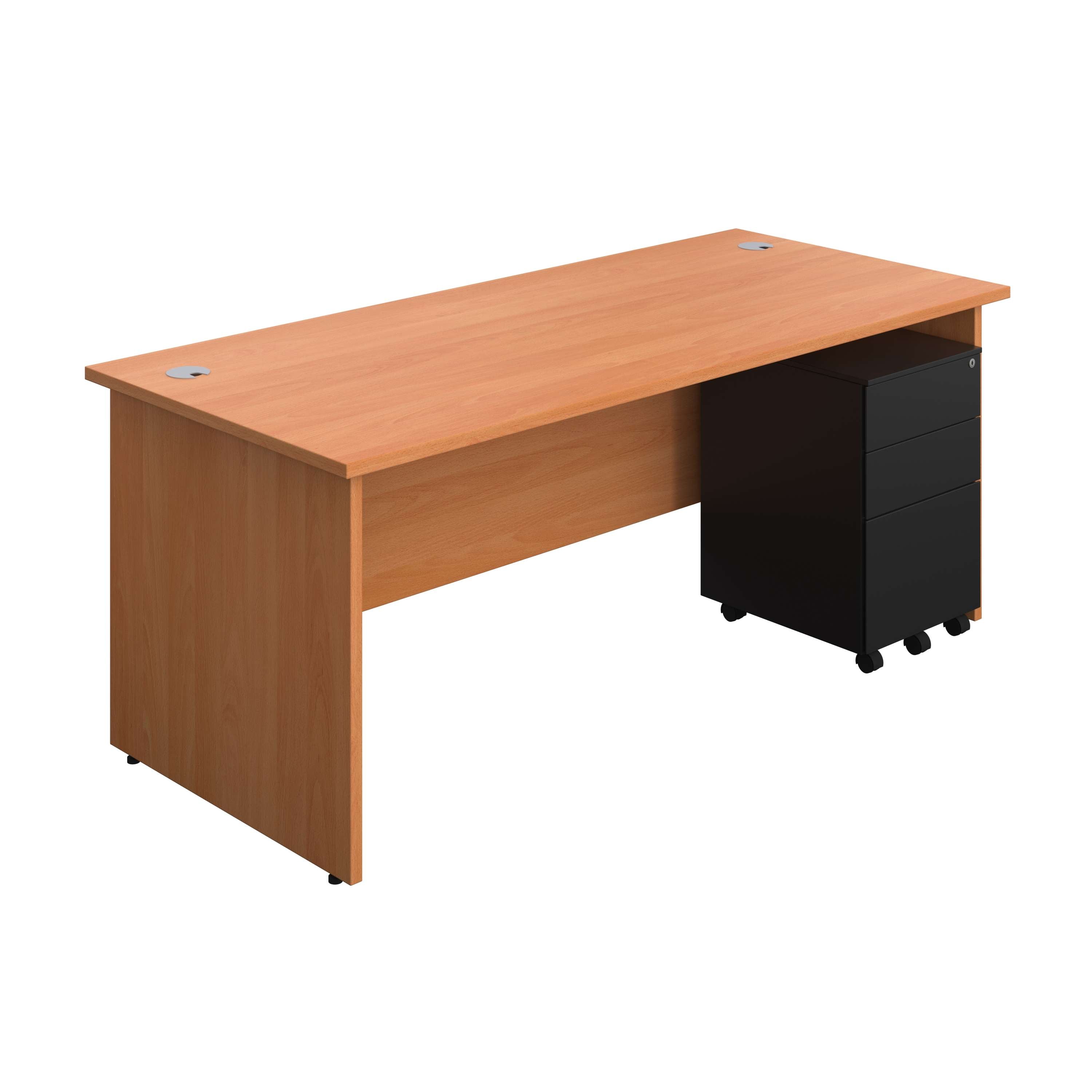 Panel Rectangular Desk + 3 Drawer Steel Pedestal Bundle (FSC) 800 1200