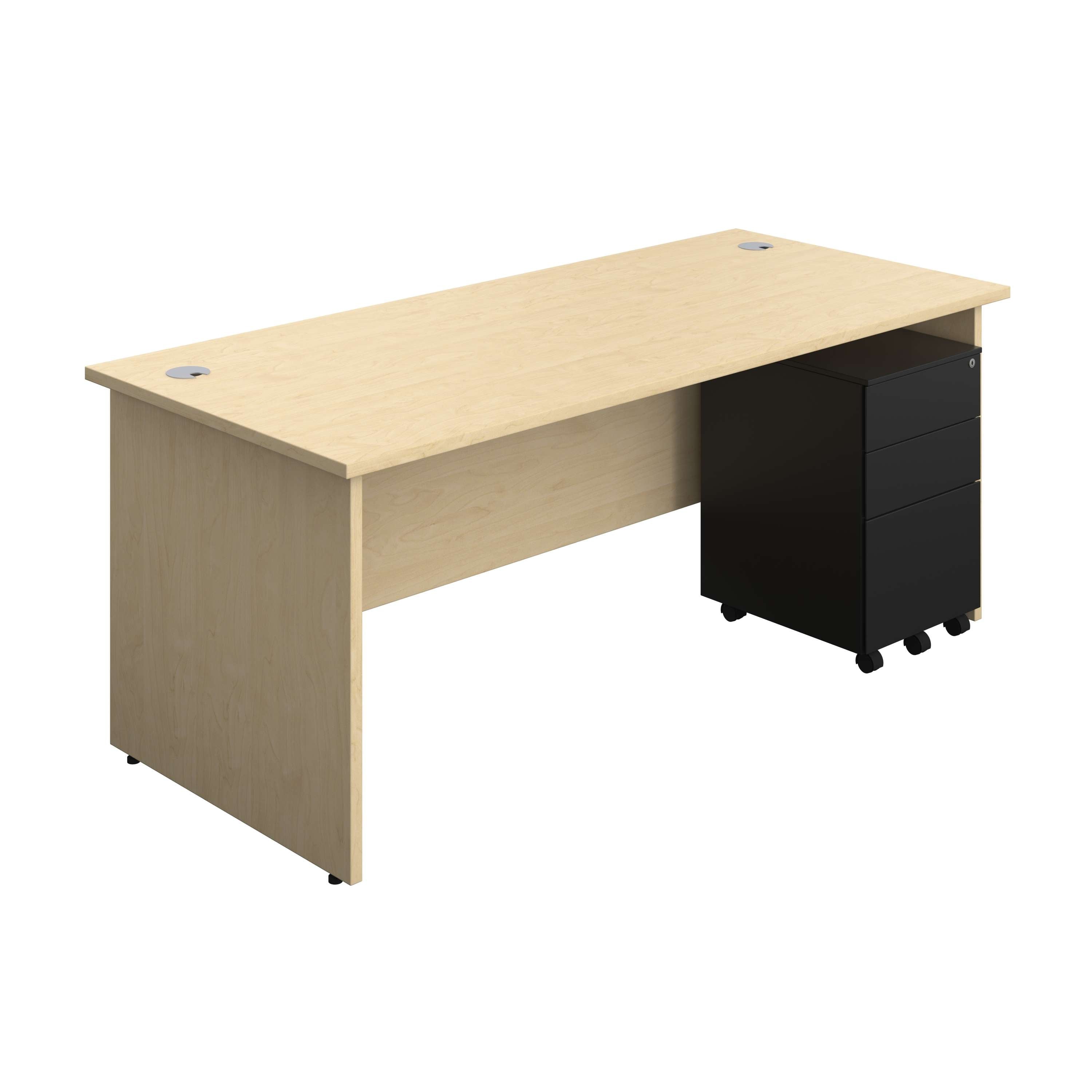 Panel Rectangular Desk + 3 Drawer Steel Pedestal Bundle (FSC) 800 1200