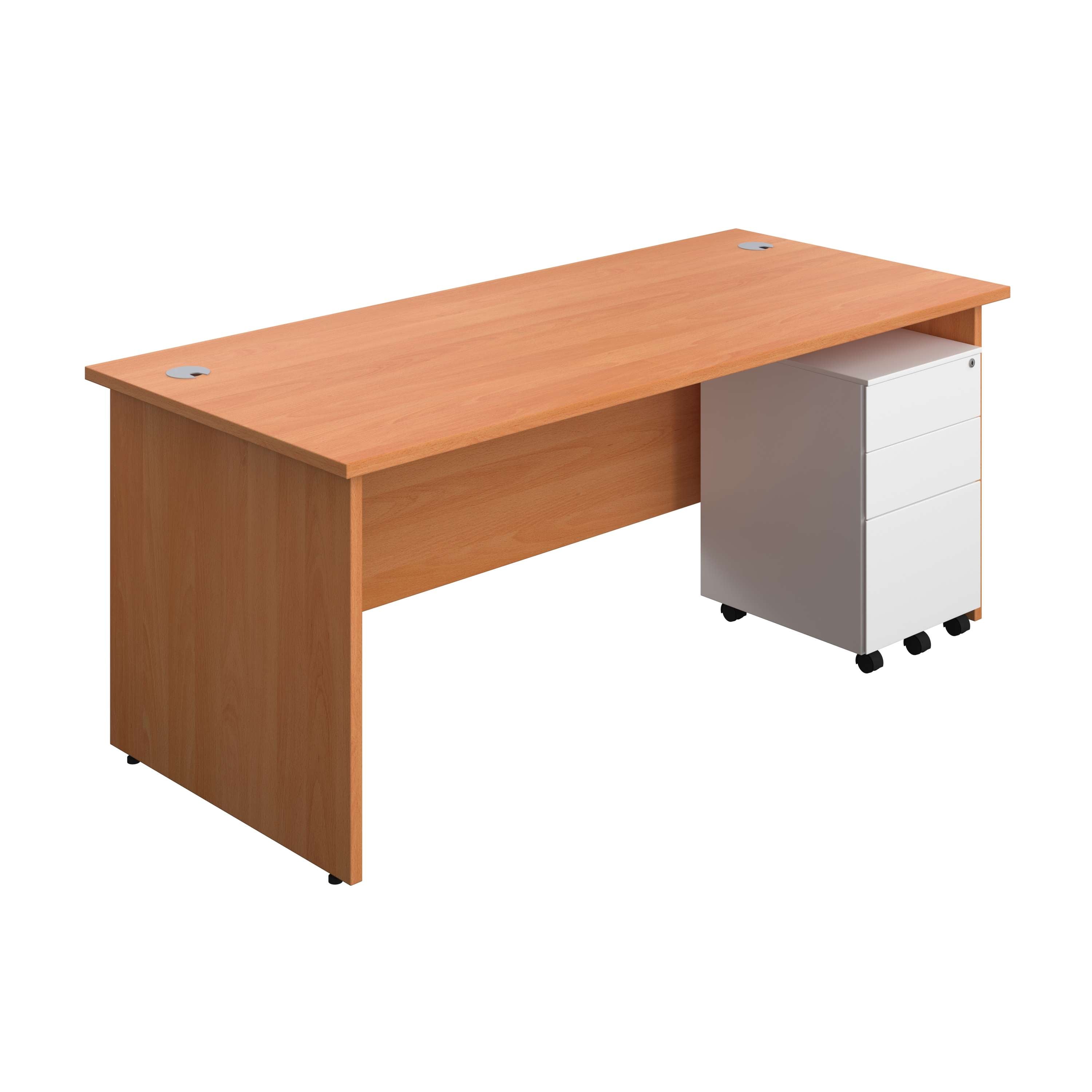 Panel Rectangular Desk + 3 Drawer Steel Pedestal Bundle (FSC) 800 1200
