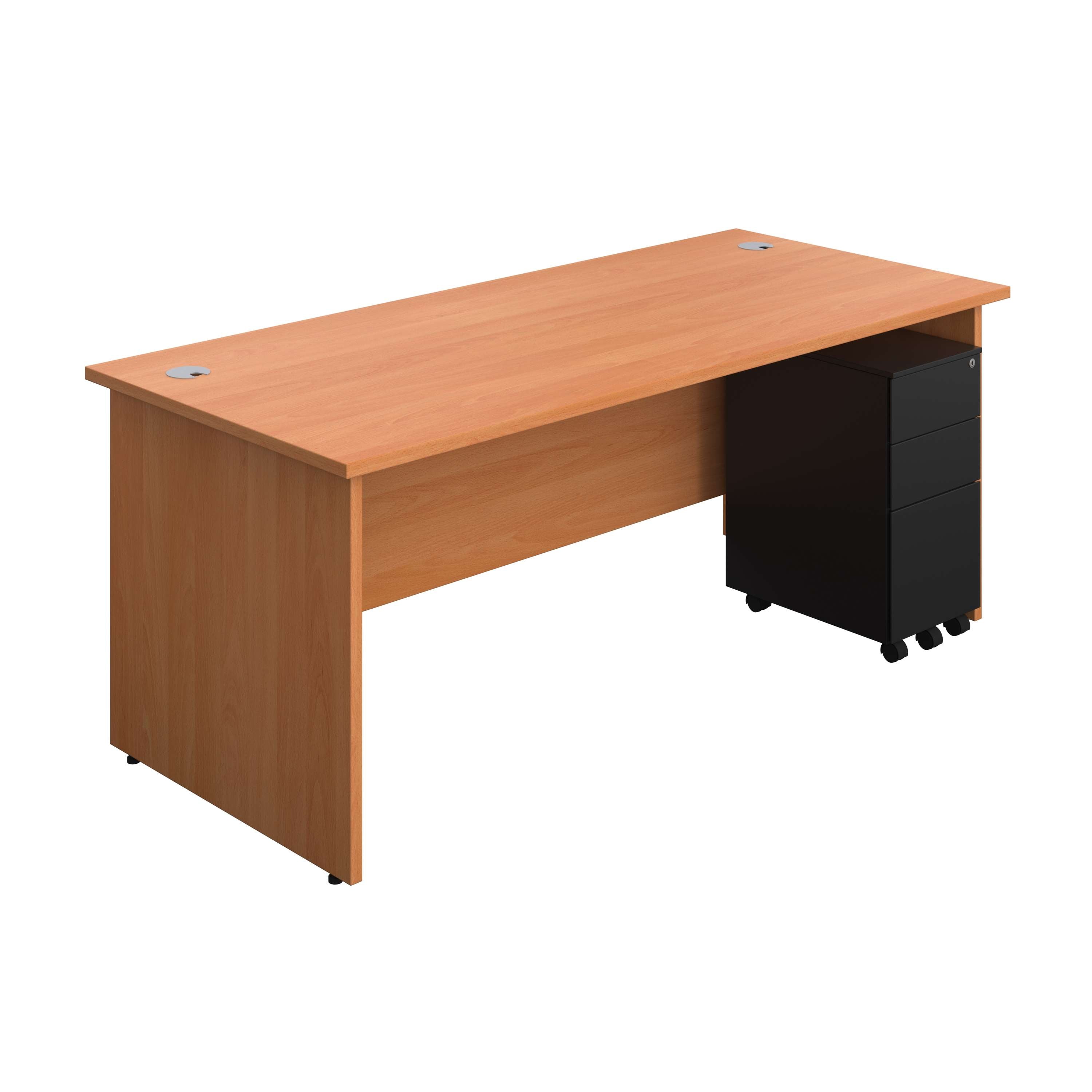 Panel Rectangular Desk + 3 Drawer Slimline Steel Pedestal Bundle (FSC) 800