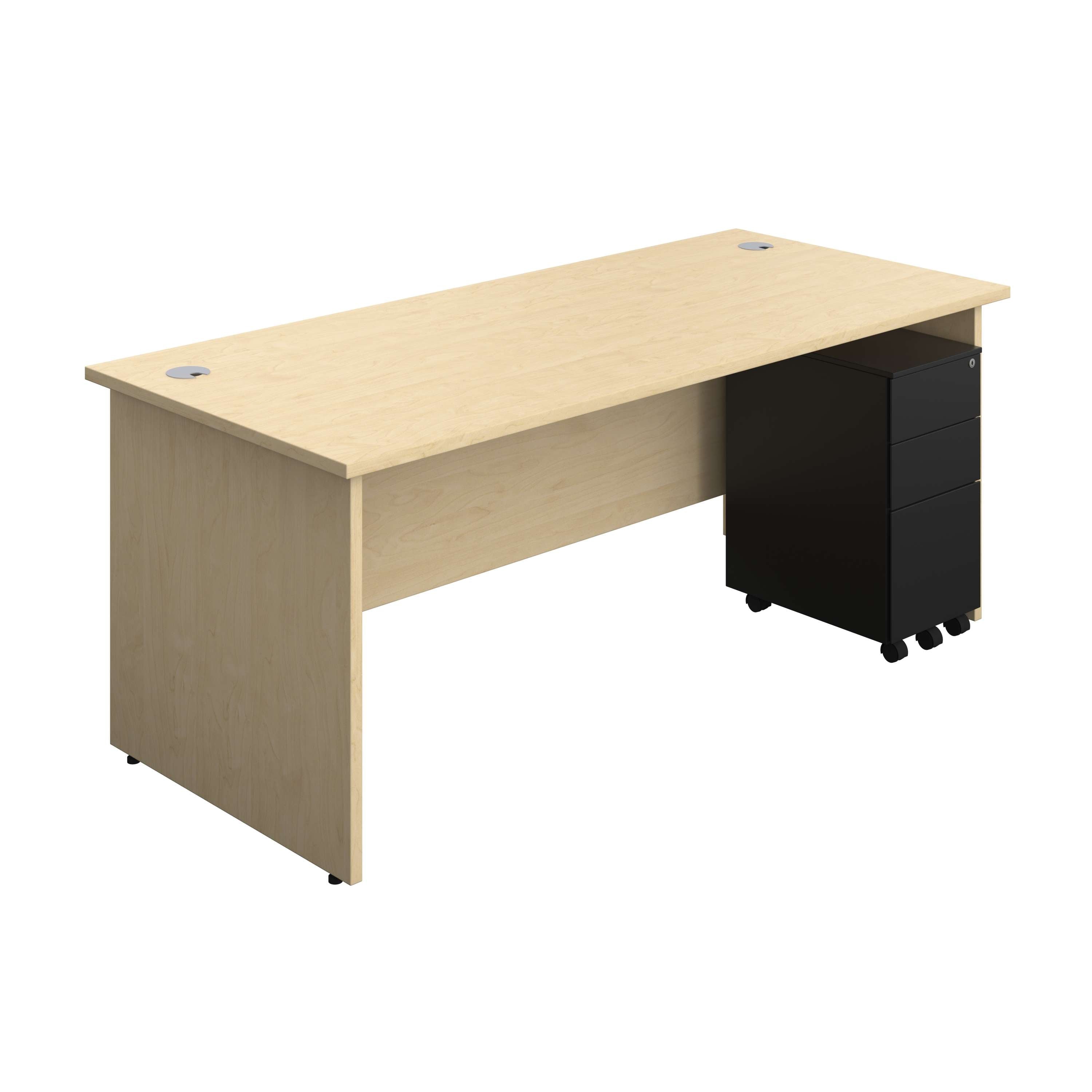 Panel Rectangular Desk + 3 Drawer Slimline Steel Pedestal Bundle (FSC) 800