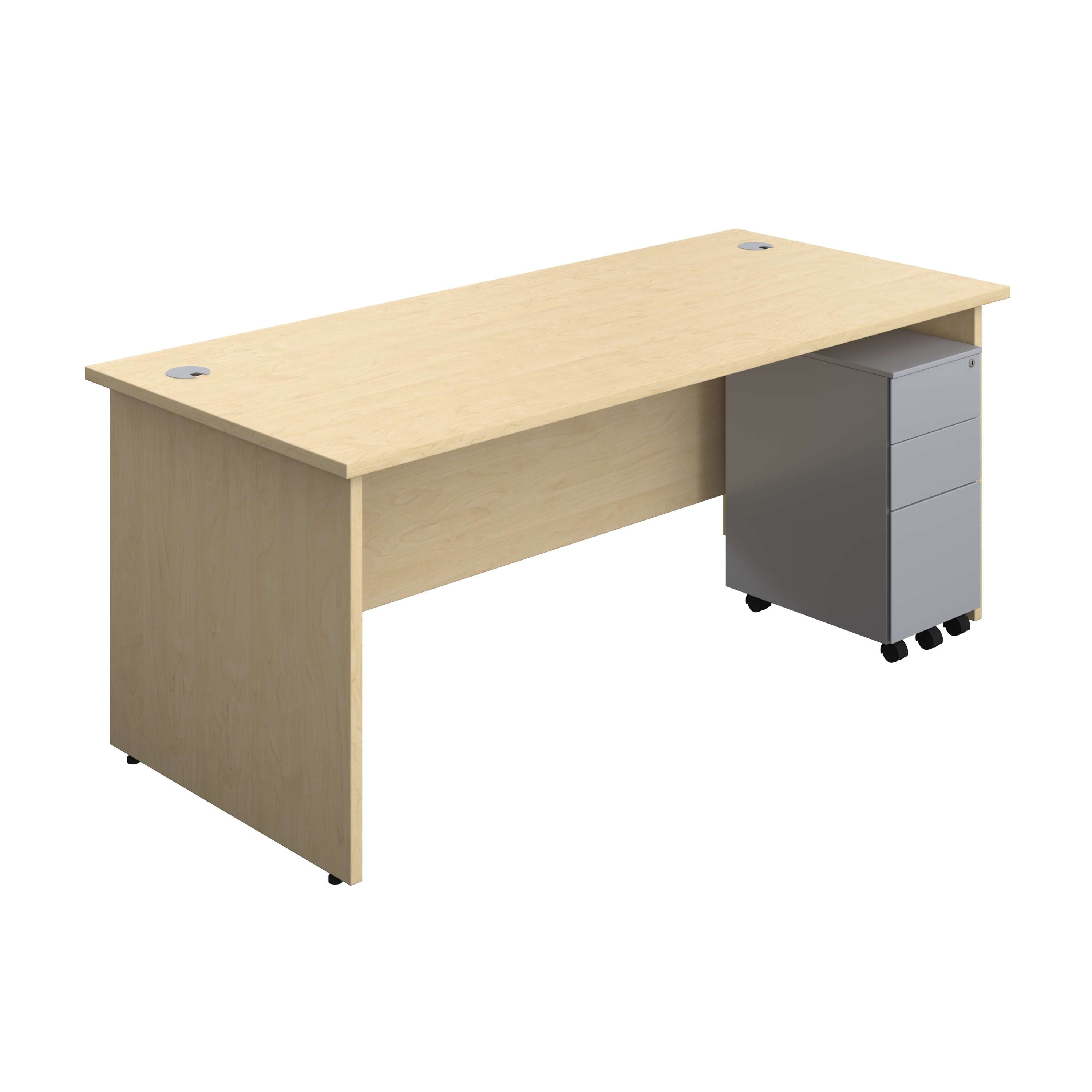 Panel Rectangular Desk + 3 Drawer Slimline Steel Pedestal Bundle (FSC) 800