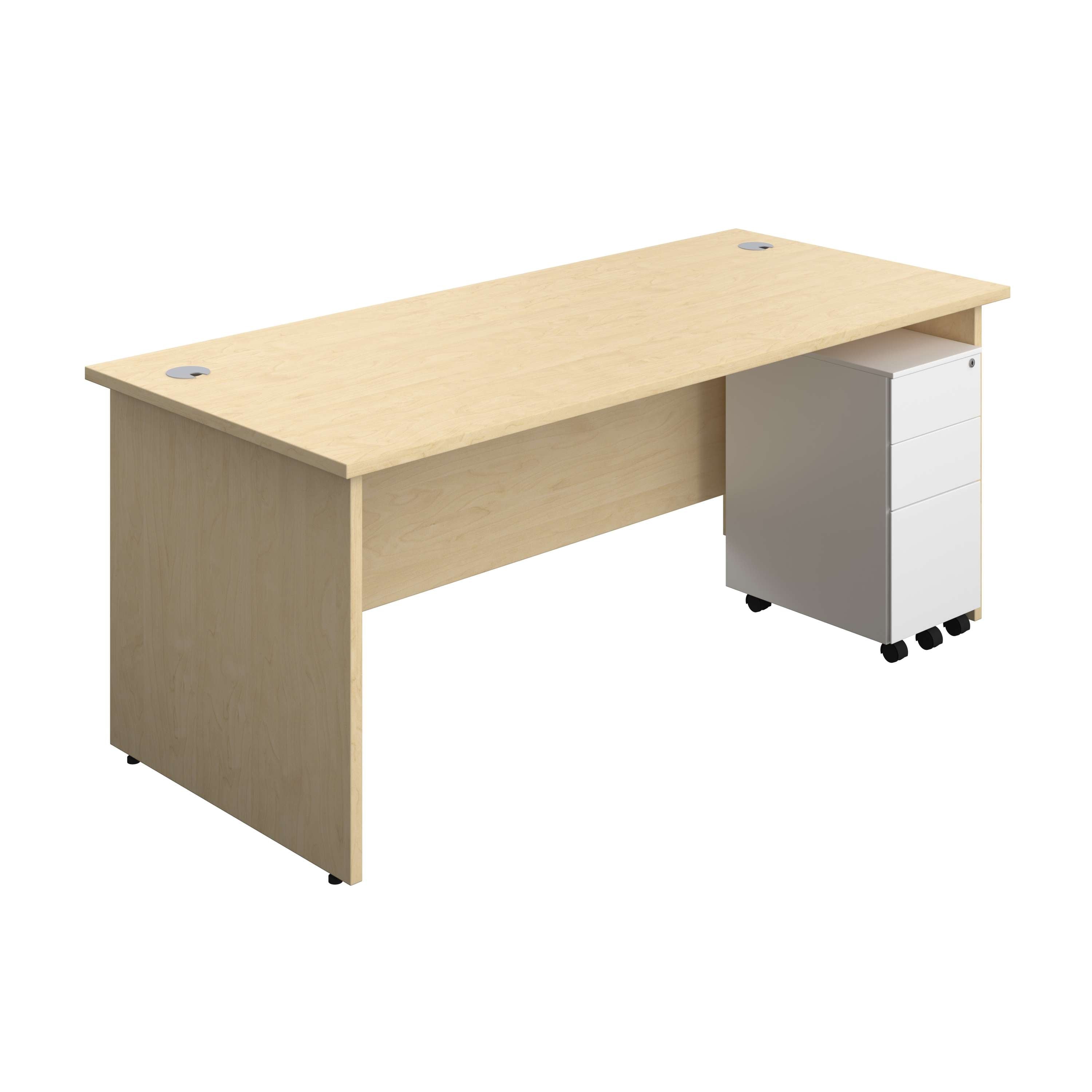 Panel Rectangular Desk + 3 Drawer Slimline Steel Pedestal Bundle (FSC) 800