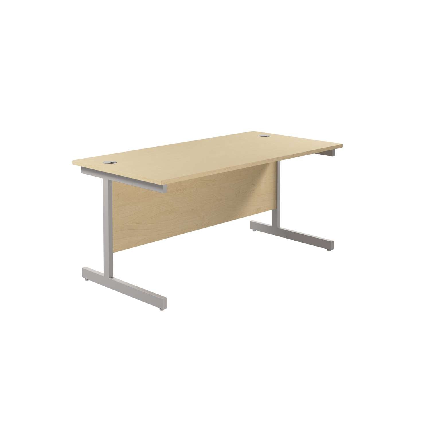 Single Upright Rectangular Desk: 800mm Deep (FSC) | 1600 X 800 | Maple/Silver