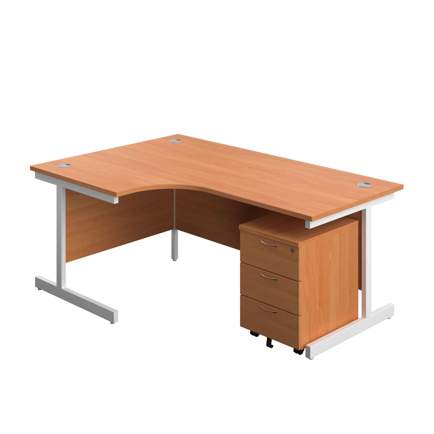 Single Upright Left Hand Radial Desk + Mobile 3 Drawer Pedestal (FSC) | 1800 X 1200 | Beech/White