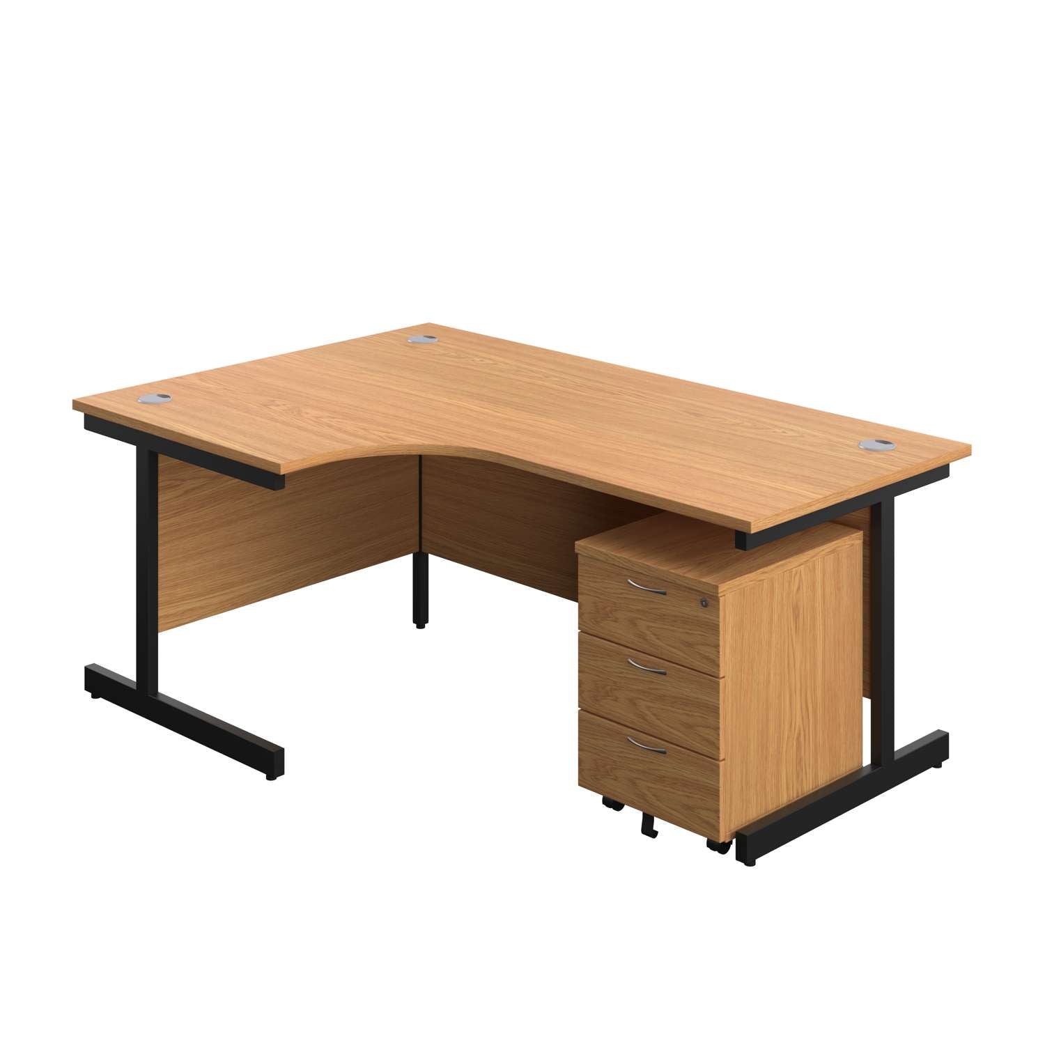 Single Upright Left Hand Radial Desk + Mobile 3 Drawer Pedestal (FSC) | 1800 X 1200 | Nova Oak/Black