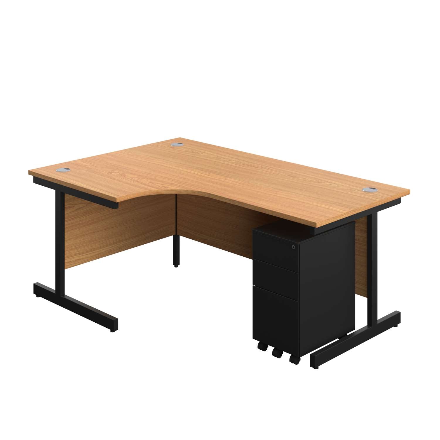 Single Upright Left Hand Radial Desk + Slimline Steel Pedestal 3 Drawers (FSC) | 1800 X 1200 | Nova Oak/Black