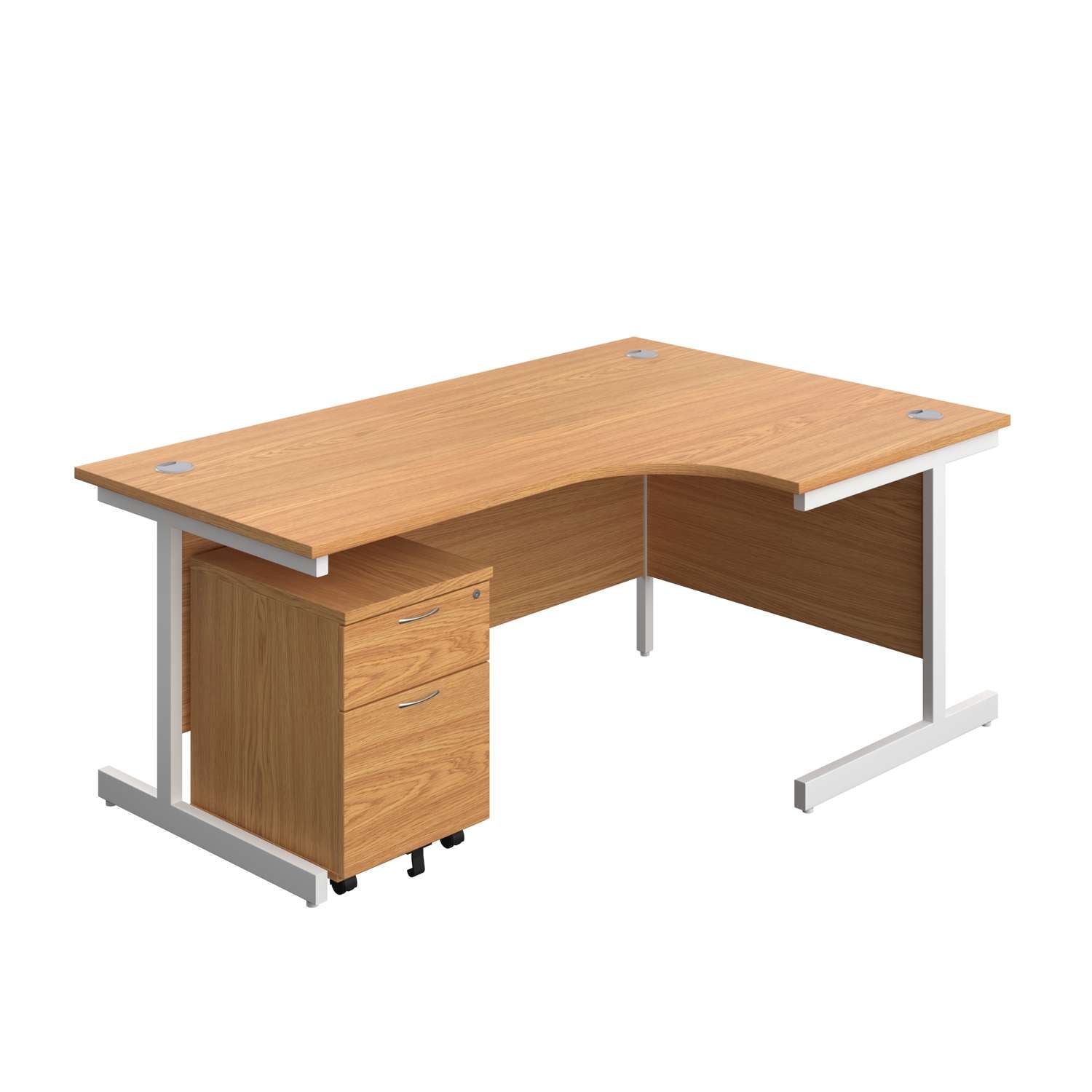 Single Upright Right Hand Radial Desk + Mobile 2 Drawer Pedestal (FSC) | 1800 X 1200 | Nova Oak/White