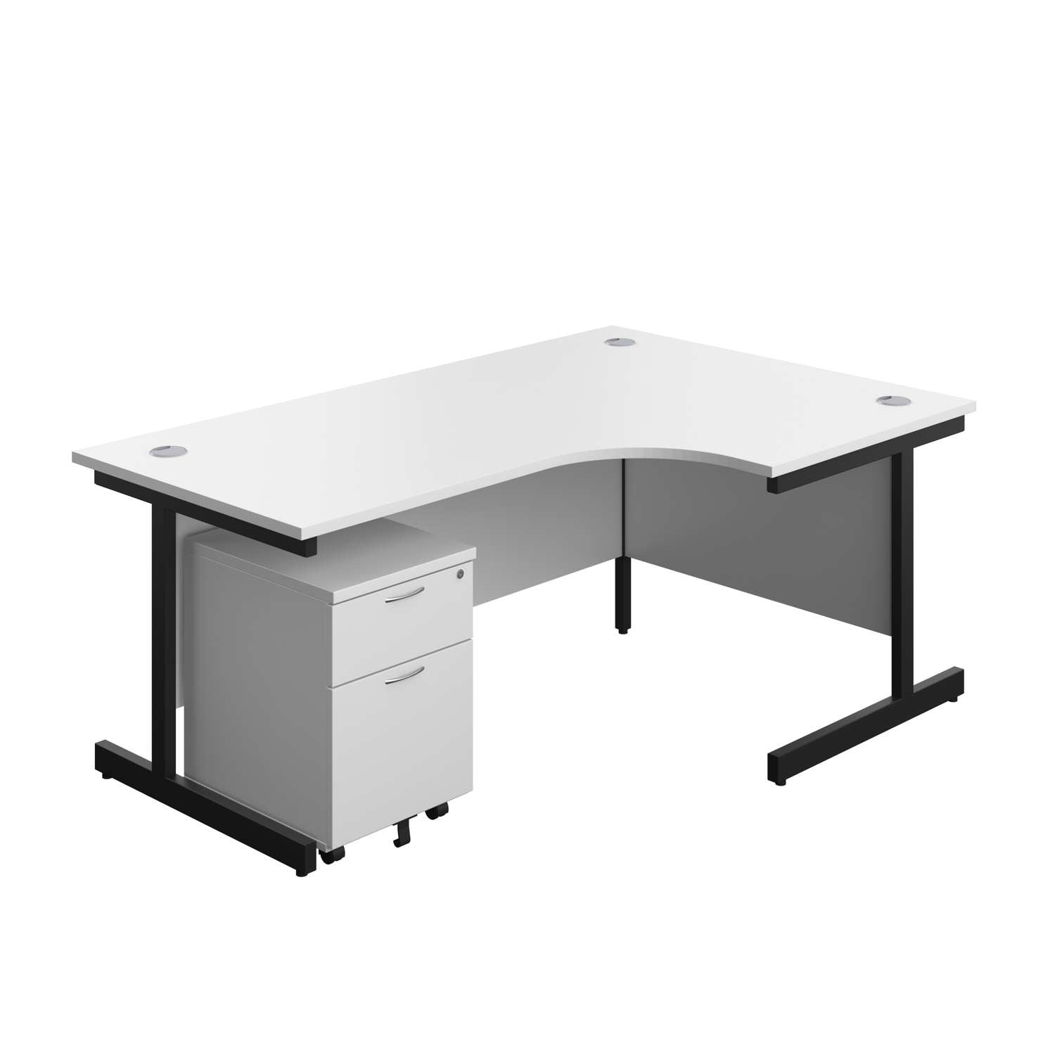 Single Upright Right Hand Radial Desk + Mobile 2 Drawer Pedestal (FSC) | 1800 X 1200 | White/Black
