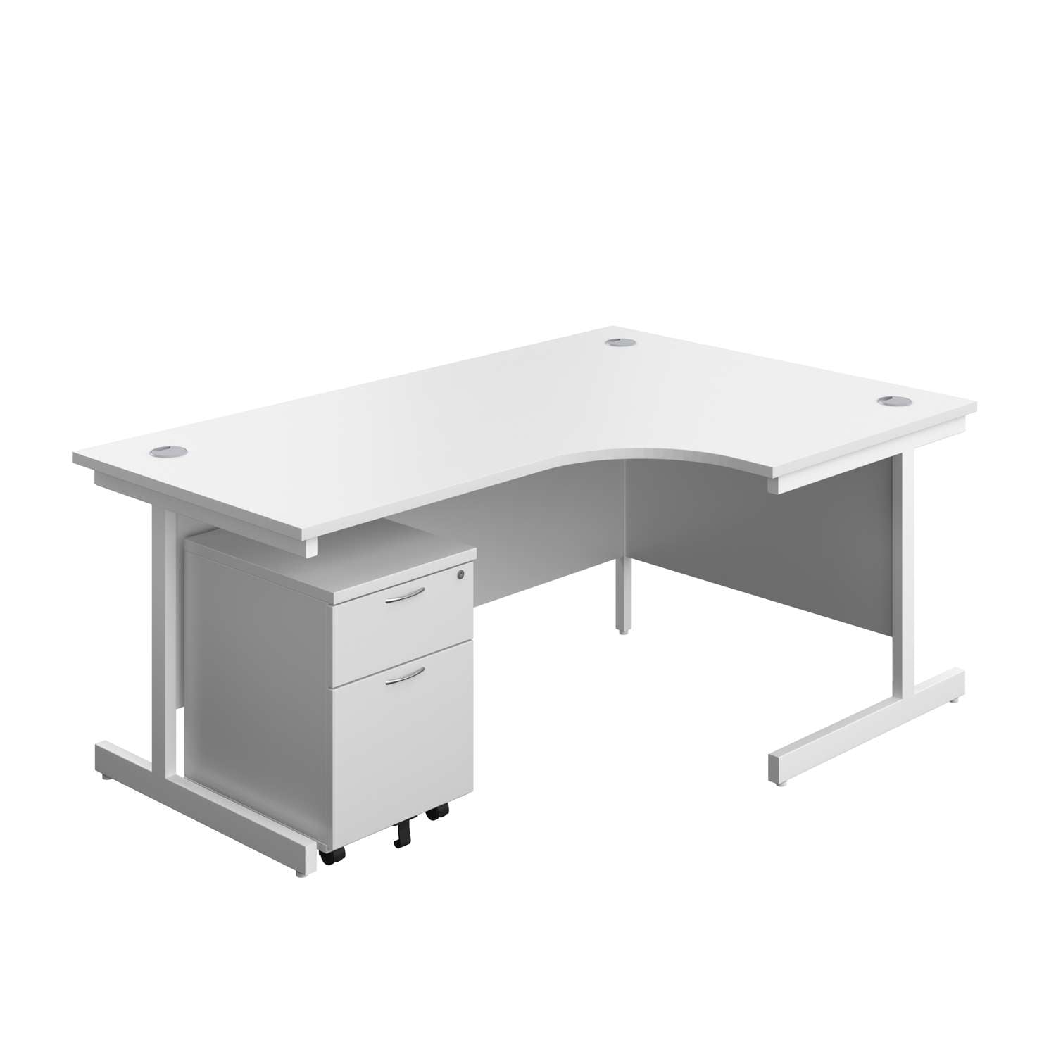 Single Upright Right Hand Radial Desk + Mobile 2 Drawer Pedestal (FSC) | 1800 X 1200 | White/White