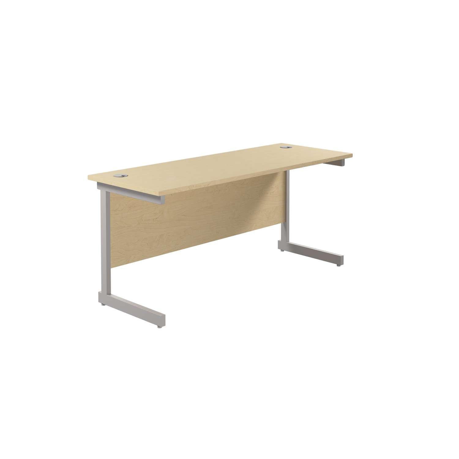 Single Upright Rectangular Desk: 600mm Deep (FSC) | 1800 X 600 | Maple/Silver