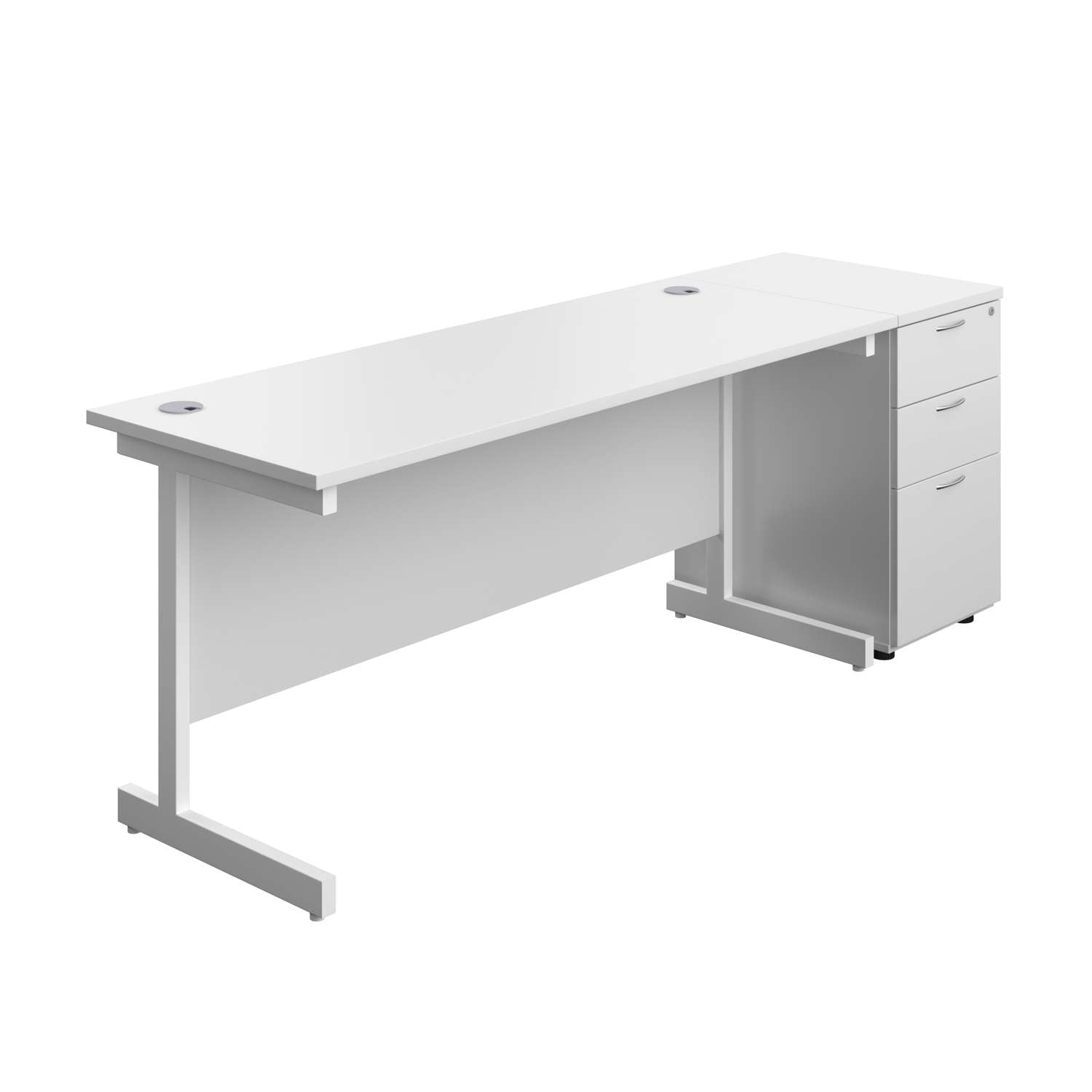 Single Upright Rectangular Desk + Desk High 3 Drawer Pedestal (FSC) | 1600 X 600 | White/White