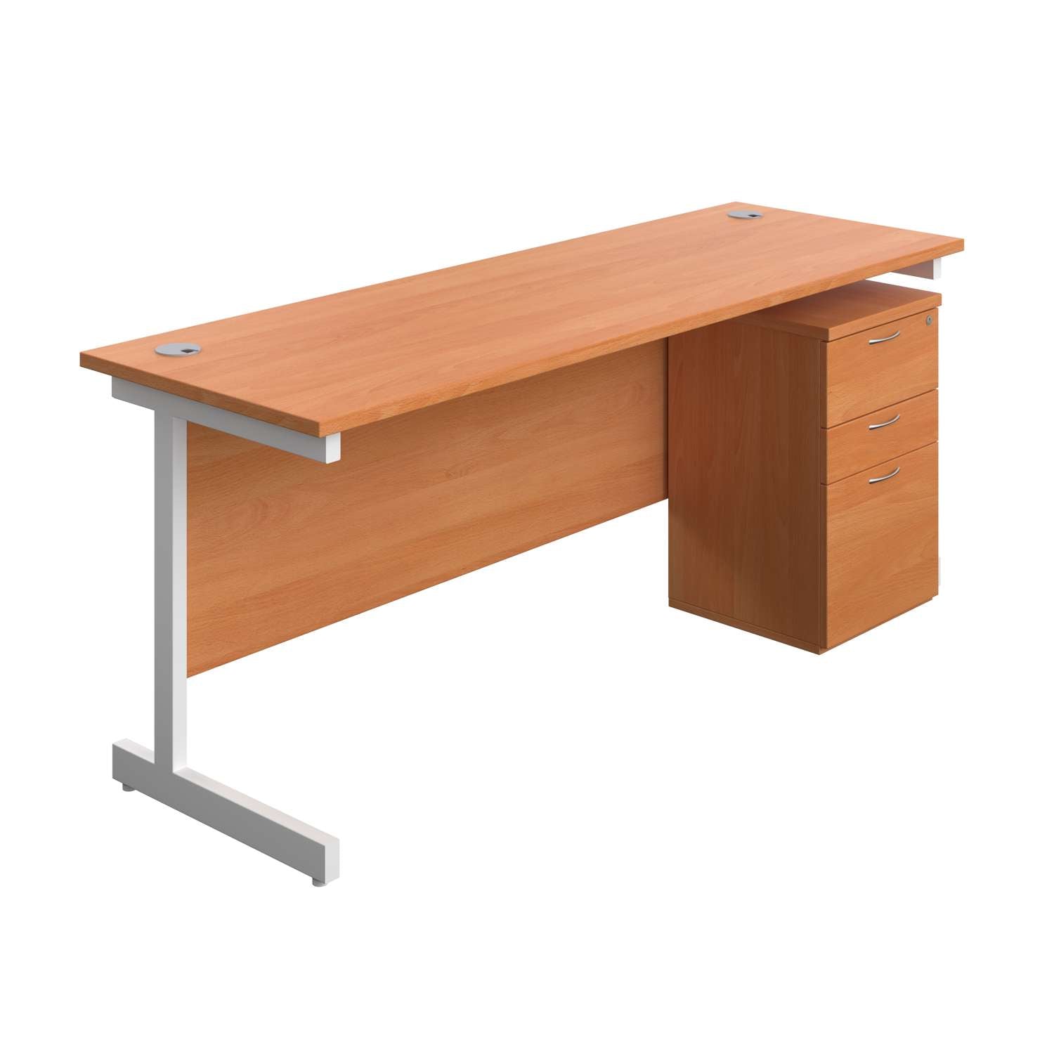 Single Upright Rectangular Desk + High Mobile Pedestal 3 Drawer (FSC) | 1800 X 600 | Beech/White