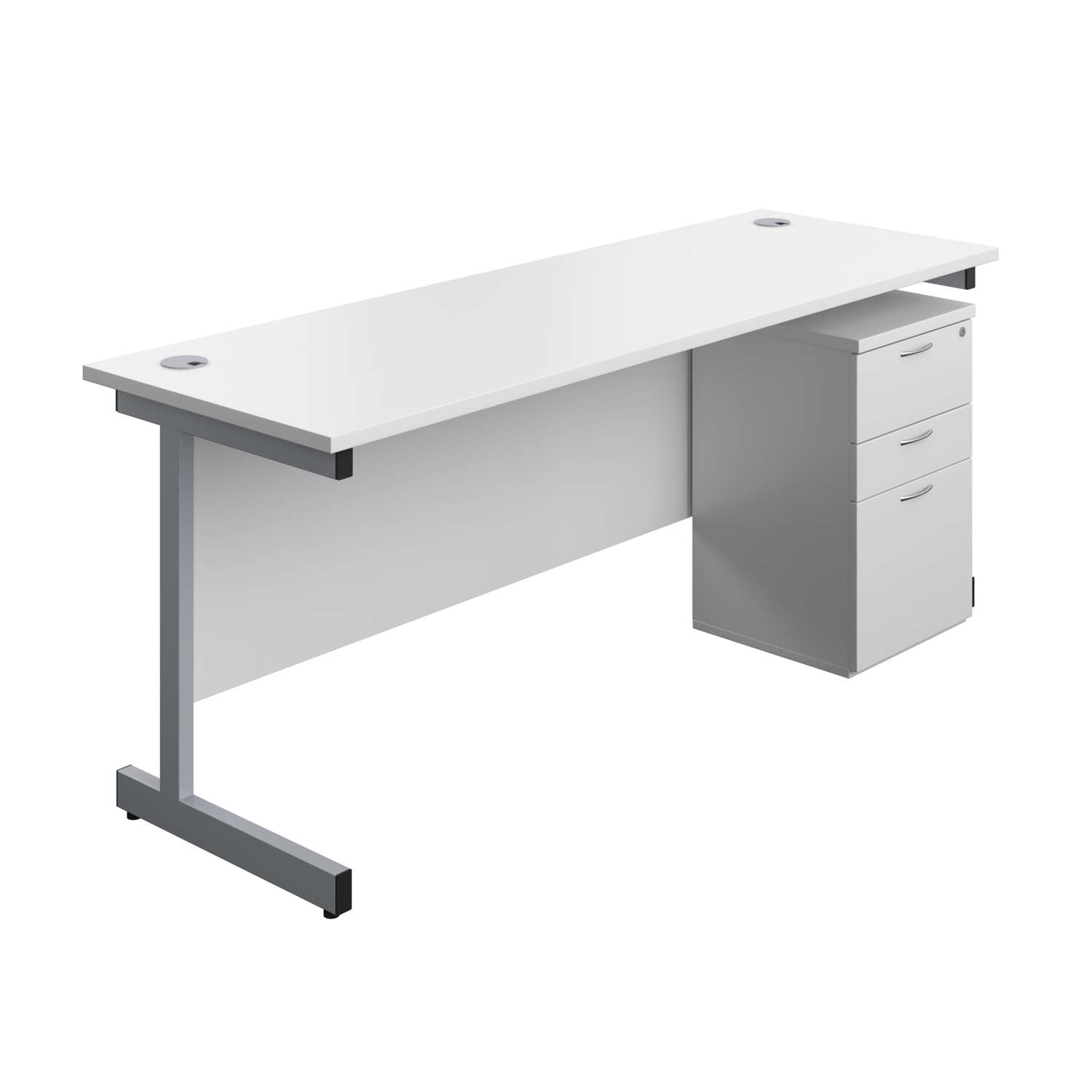Single Upright Rectangular Desk + High Mobile Pedestal 3 Drawer (FSC) | 1800 X 600 | White/Silver