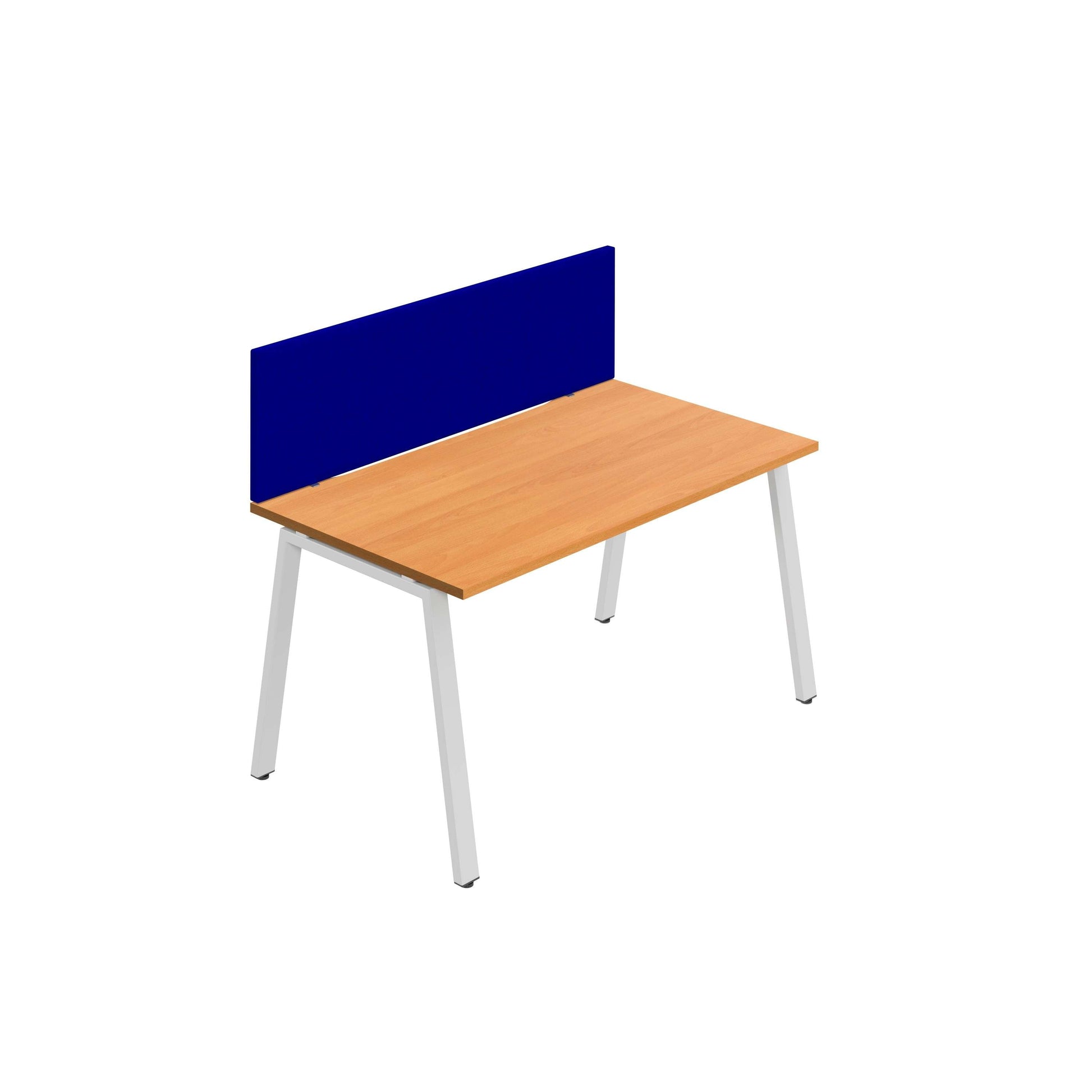 Synergy 1SP Bench Desk|1400X800mm|A-Frame|Beech/White|Royal Blue Screen