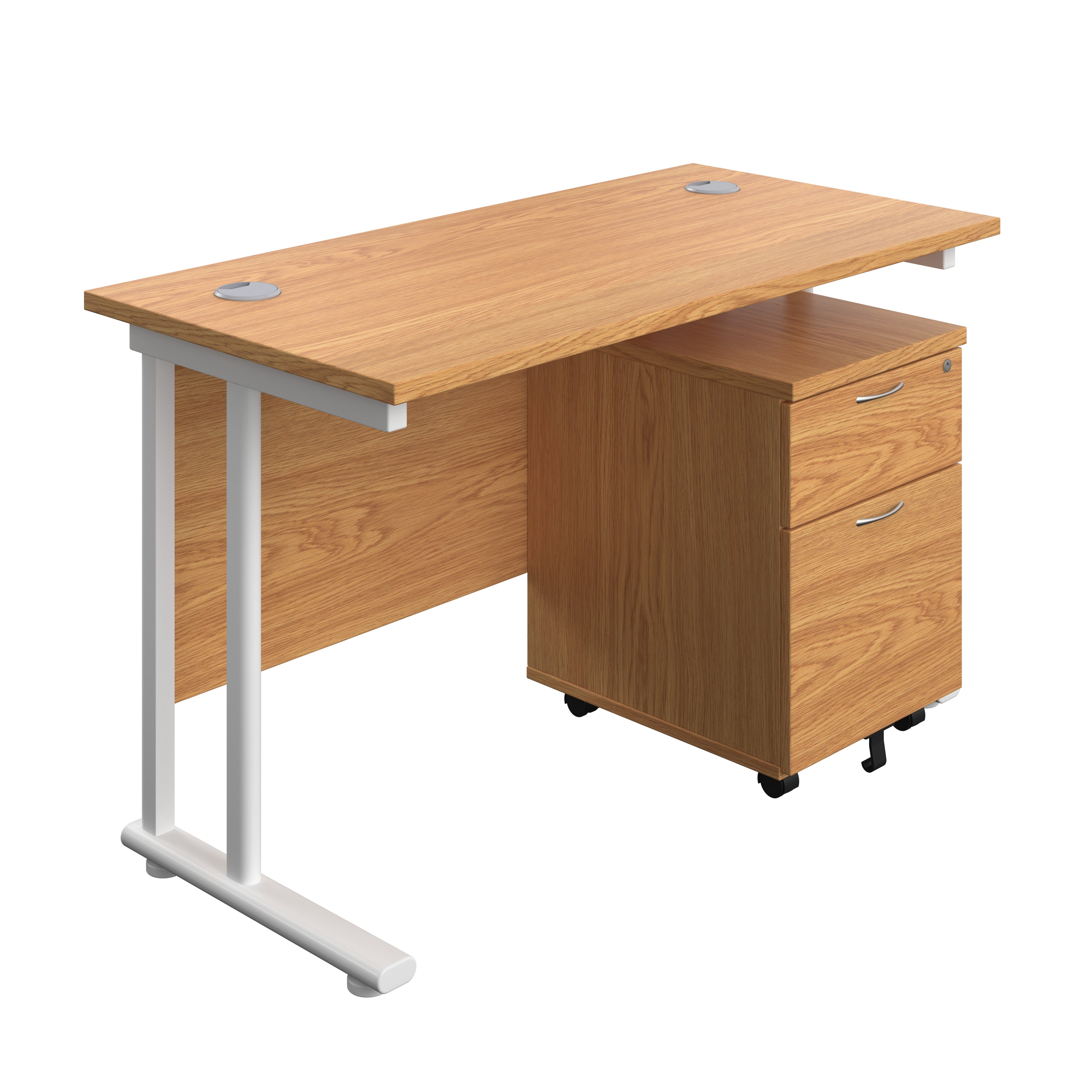 Twin Upright Rectangular Desk + Mobile 2 Drawer Pedestal (FSC) | 1200X600 | Nova Oak/White