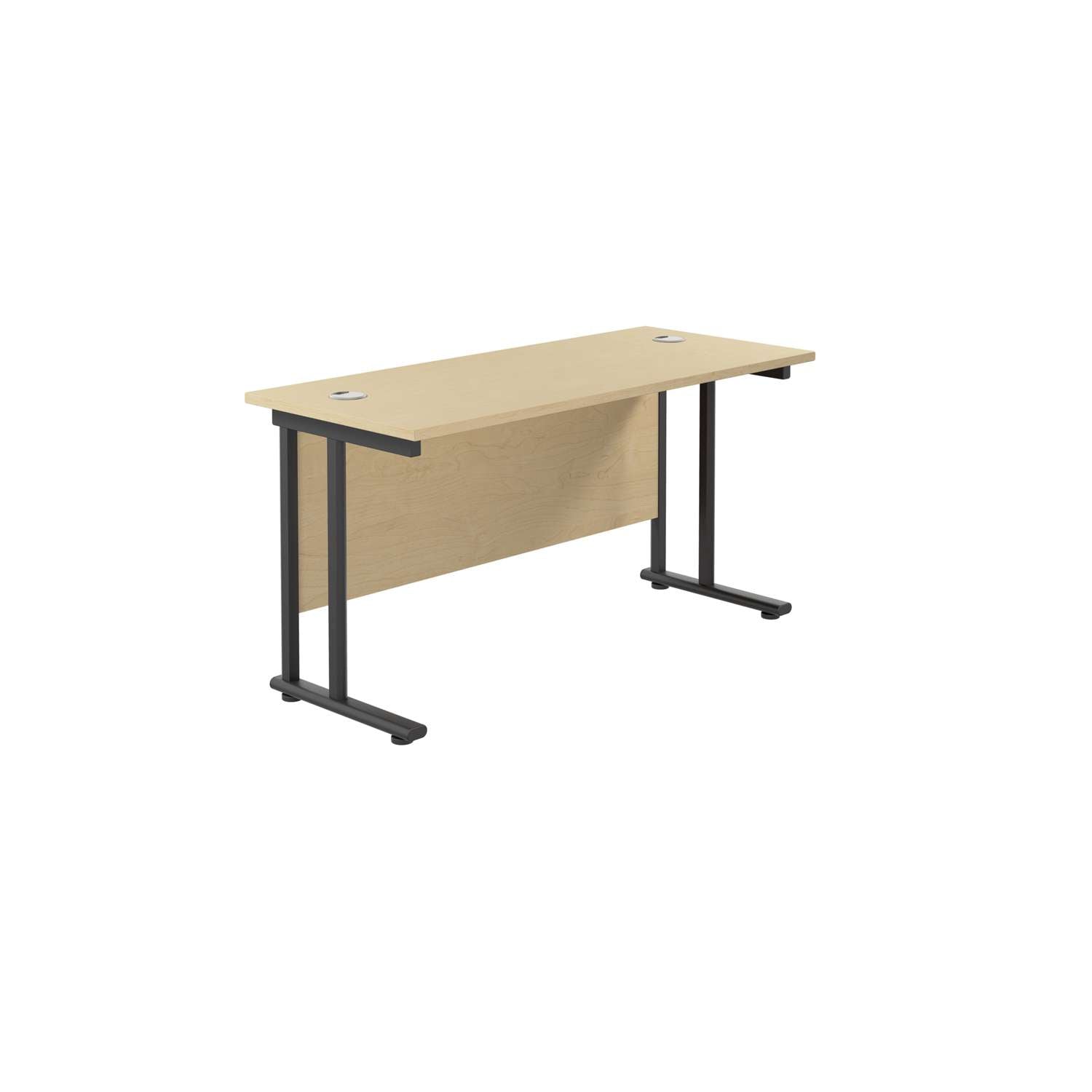 Twin Upright Rectangular Desk: 600mm Deep (FSC) | 1400X600 | Maple/Black