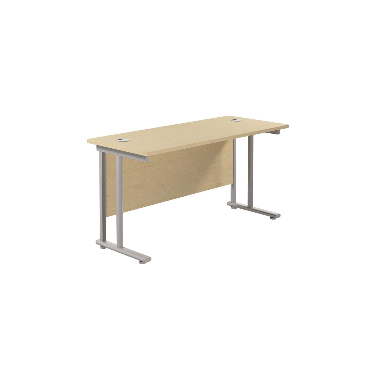Twin Upright Rectangular Desk: 600mm Deep (FSC) | 1400X600 | Maple/Silver