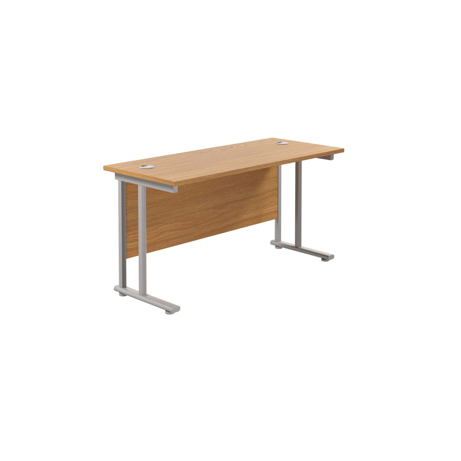 Twin Upright Rectangular Desk: 600mm Deep (FSC) | 1400X600 | Nova Oak/Silver