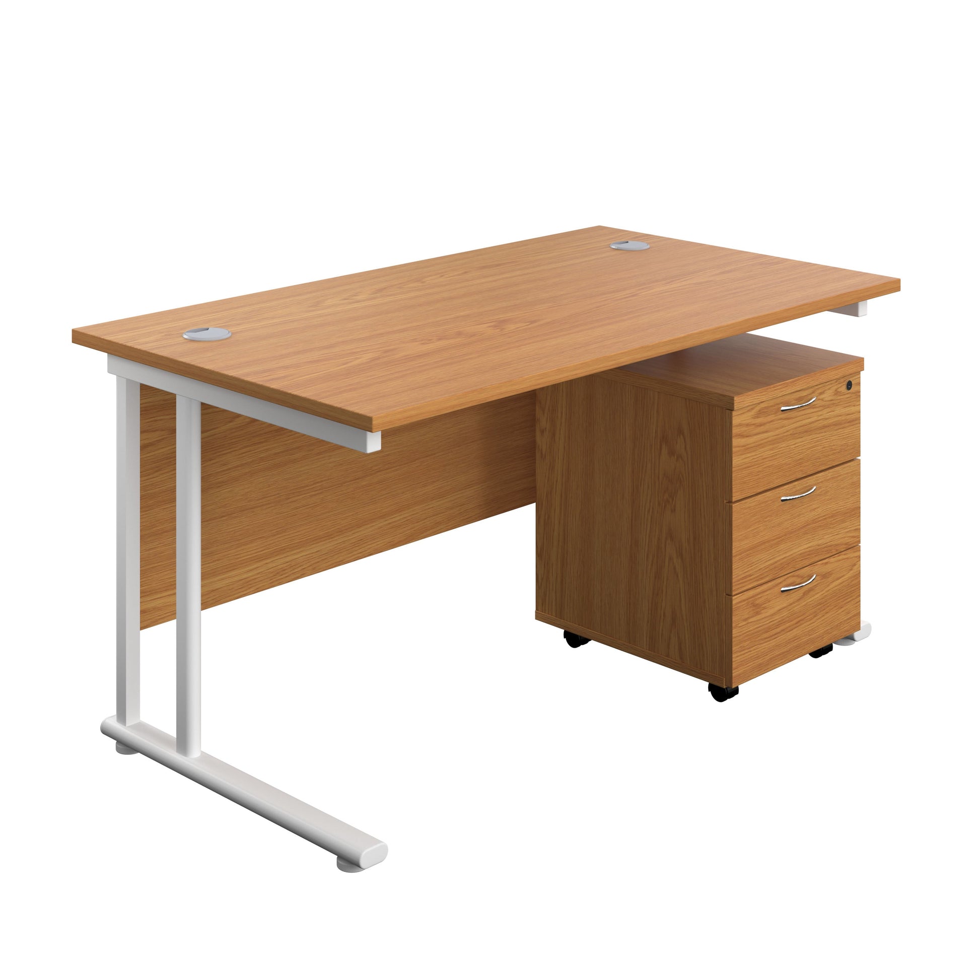 Twin Upright Rectangular Desk + Mobile 3 Drawer Pedestal (FSC) | 1400X800 | Nova Oak/White