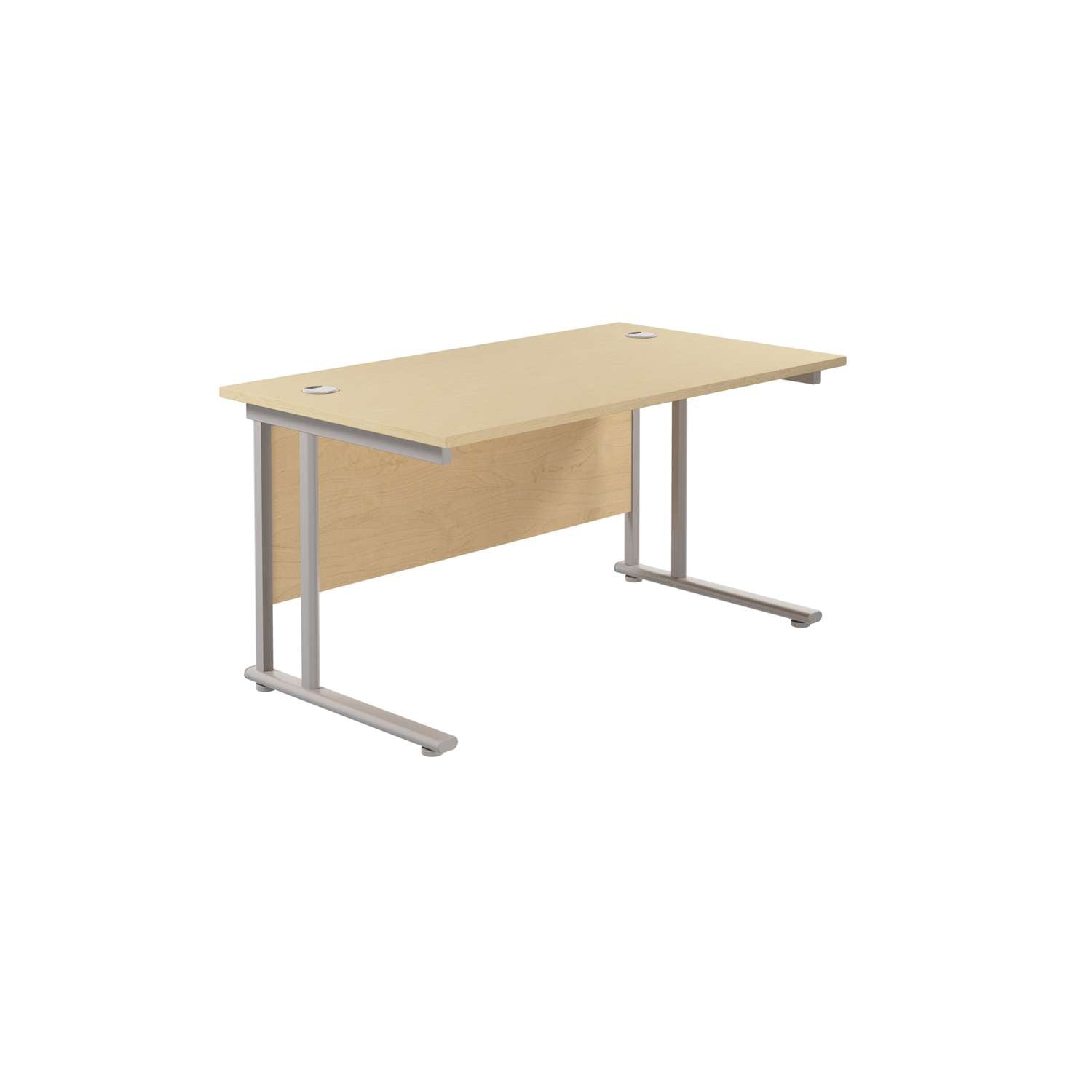 Twin Upright Rectangular Desk: 800mm Deep (FSC) | 1400X800 | Maple/Silver
