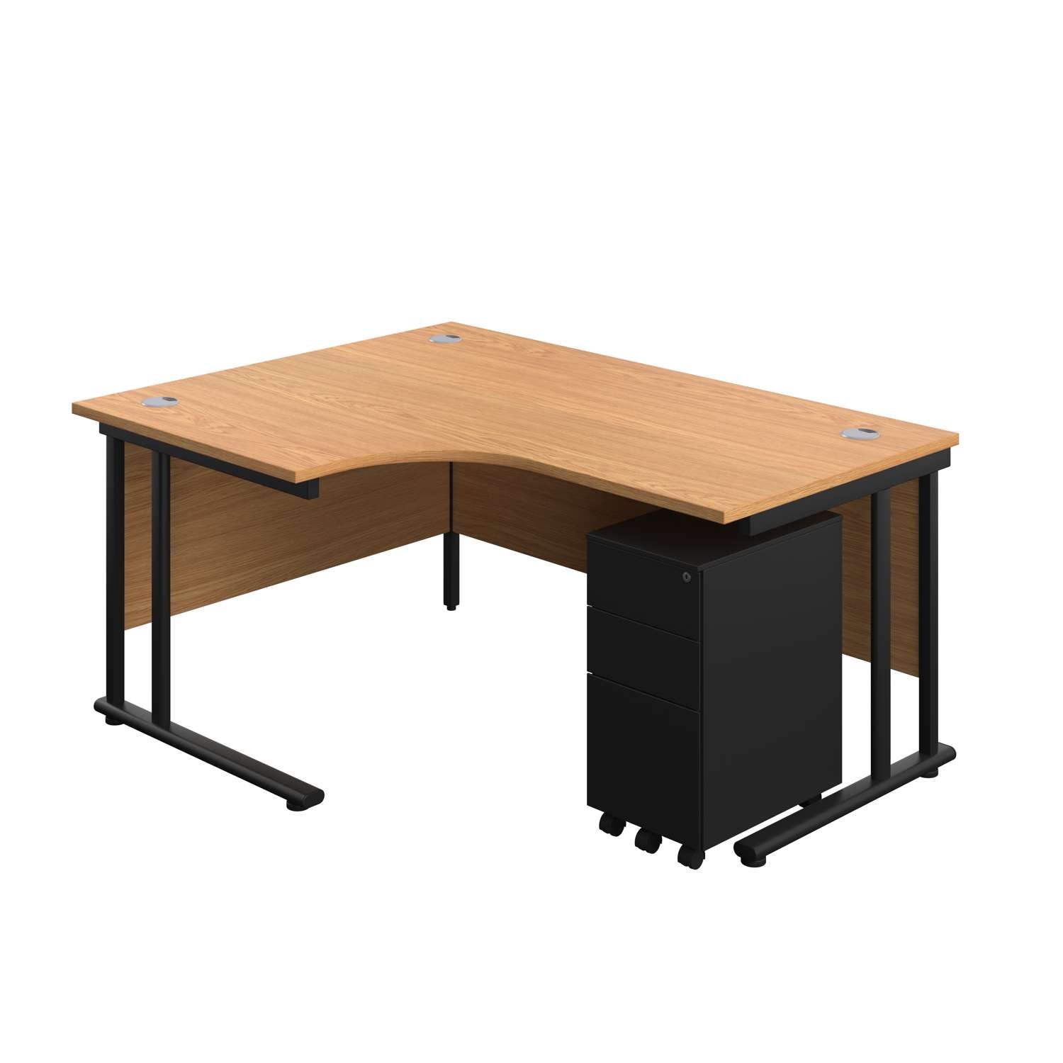 Twin Upright Left Hand Radial Desk + Slimline Steel Pedestal 3 Drawers (FSC) | 1600X1200 | Nova Oak/Black